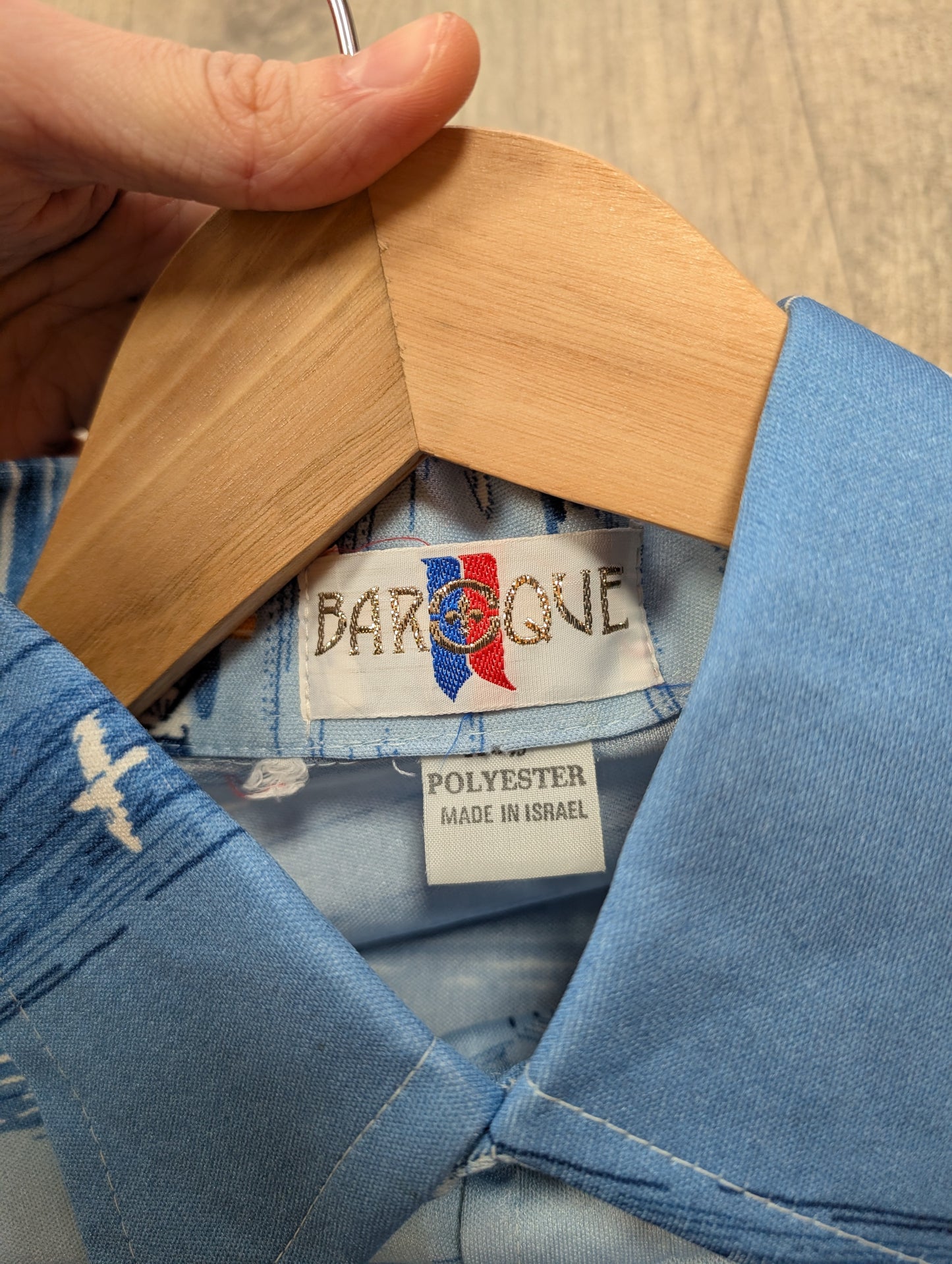 1970s Baroque novelty print dagger collar shirt