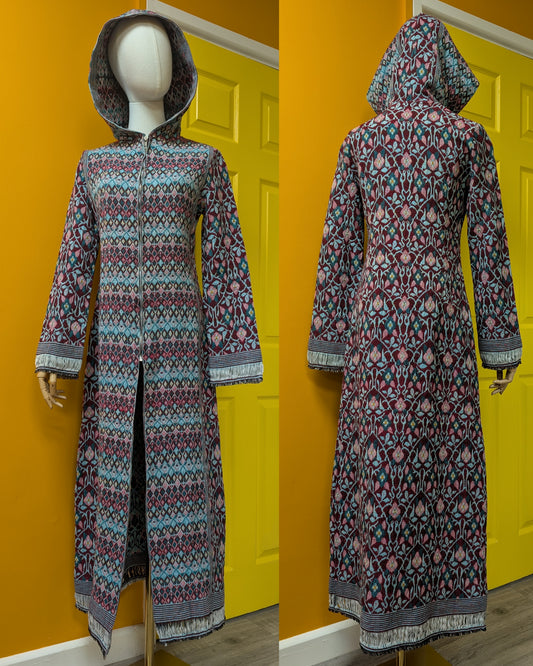 60s/70s cotton tapestry hooded maxi coat - XS