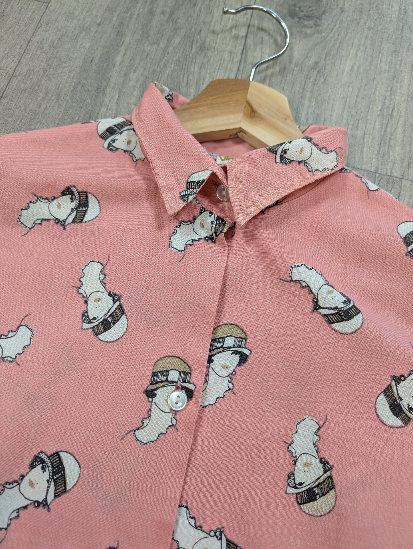1970s Vinetta pink novelty print cotton shirt - XS