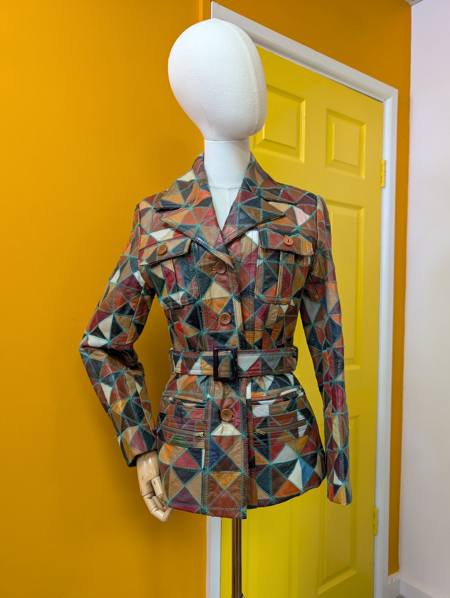 1970s patchwork leather jacket and belt - XS/S