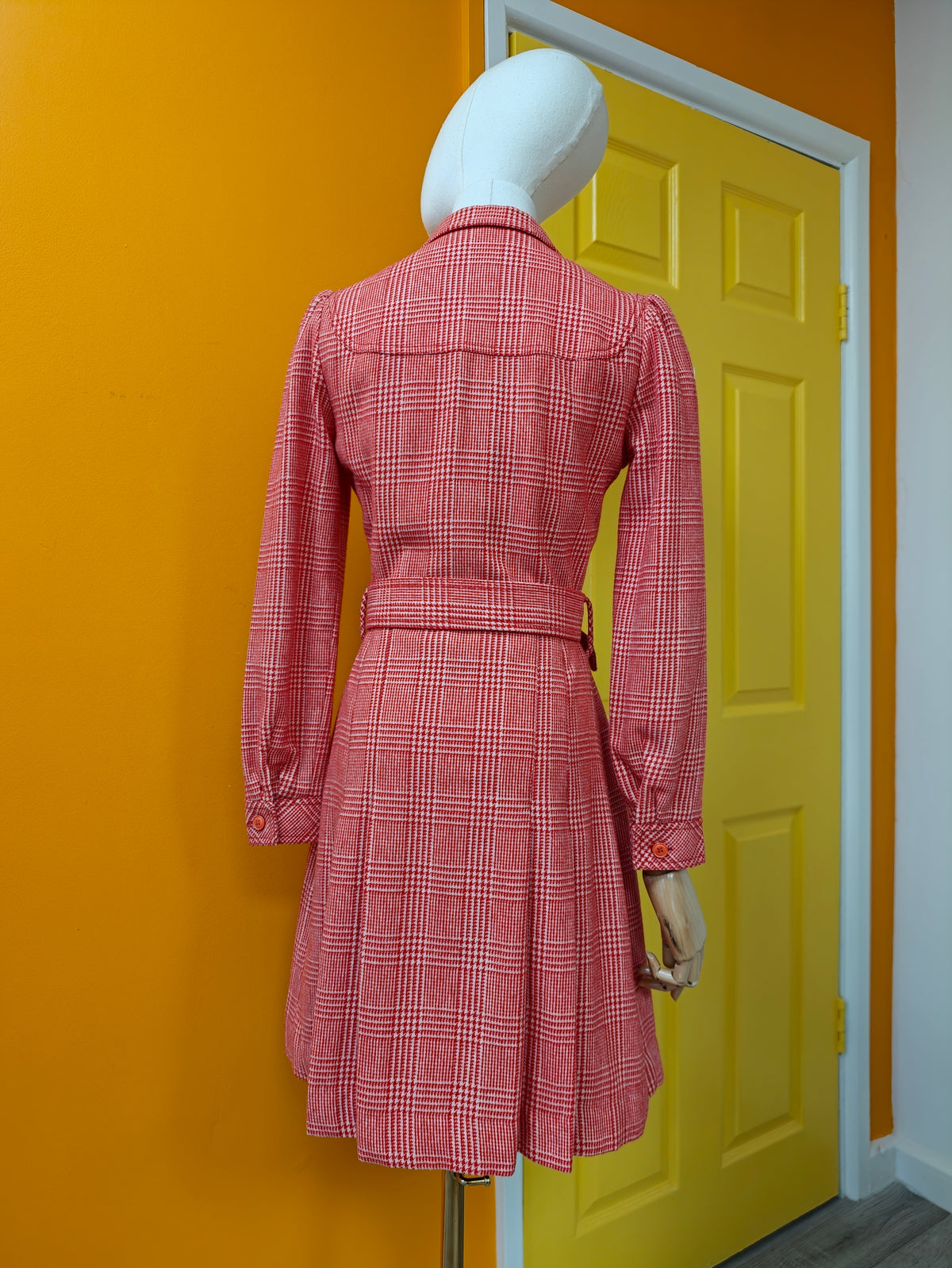 Early 1970s Betty Barclay red check wool blend dress - S/8