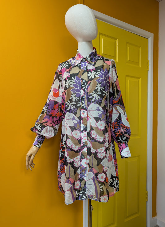 1970s Bernard Freres floral dress - M