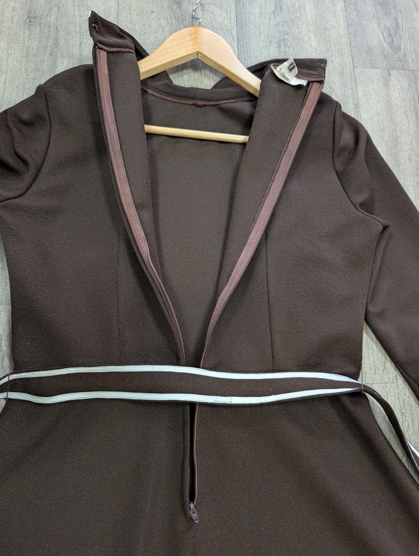 60s/70s brown crimplene dress - S/10