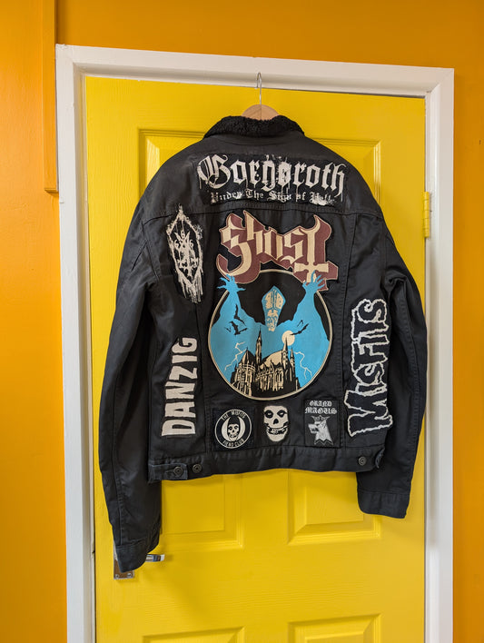 Customised Levi's jacket with band patches