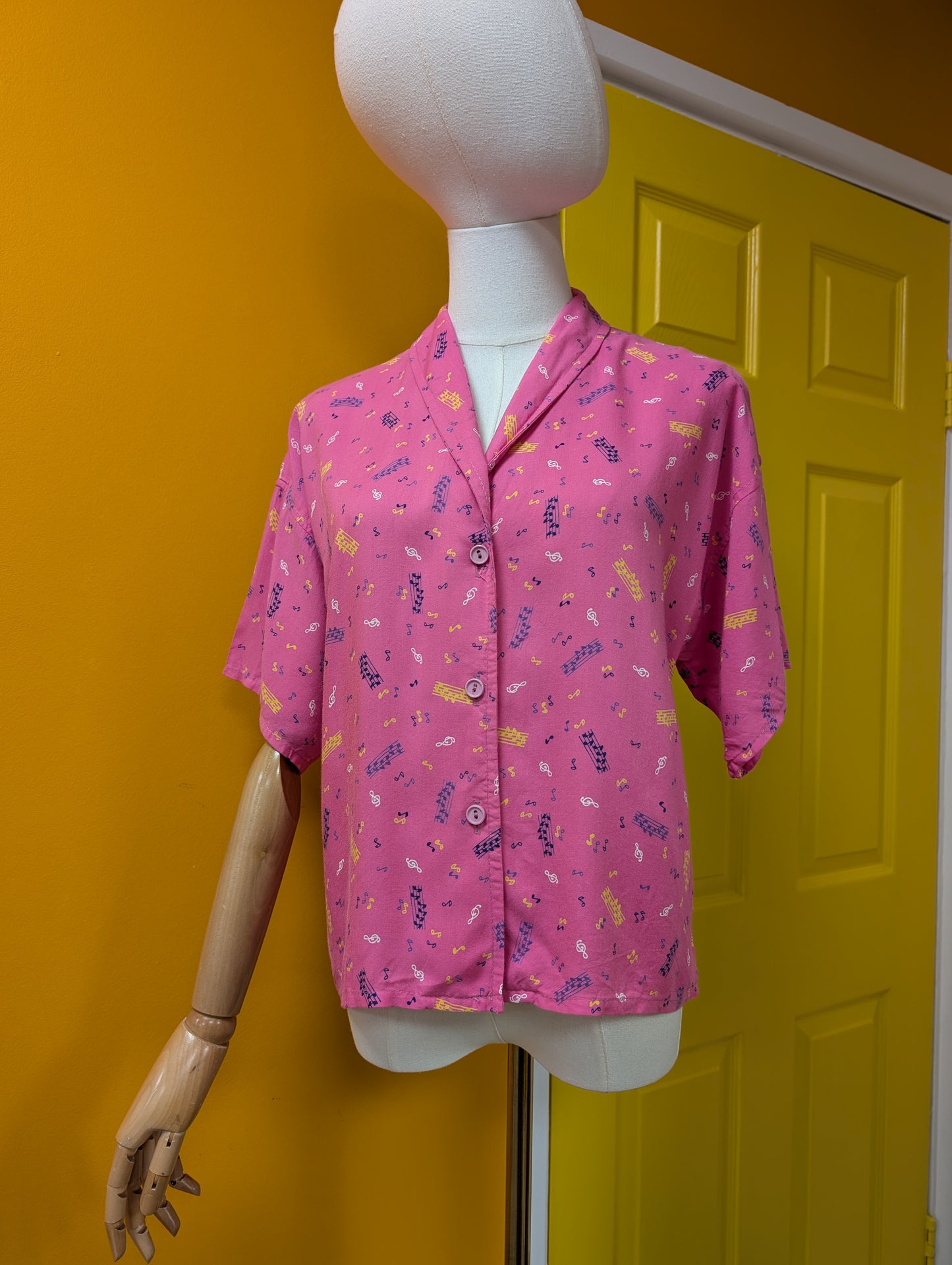 1980s novelty music note print shirt - S