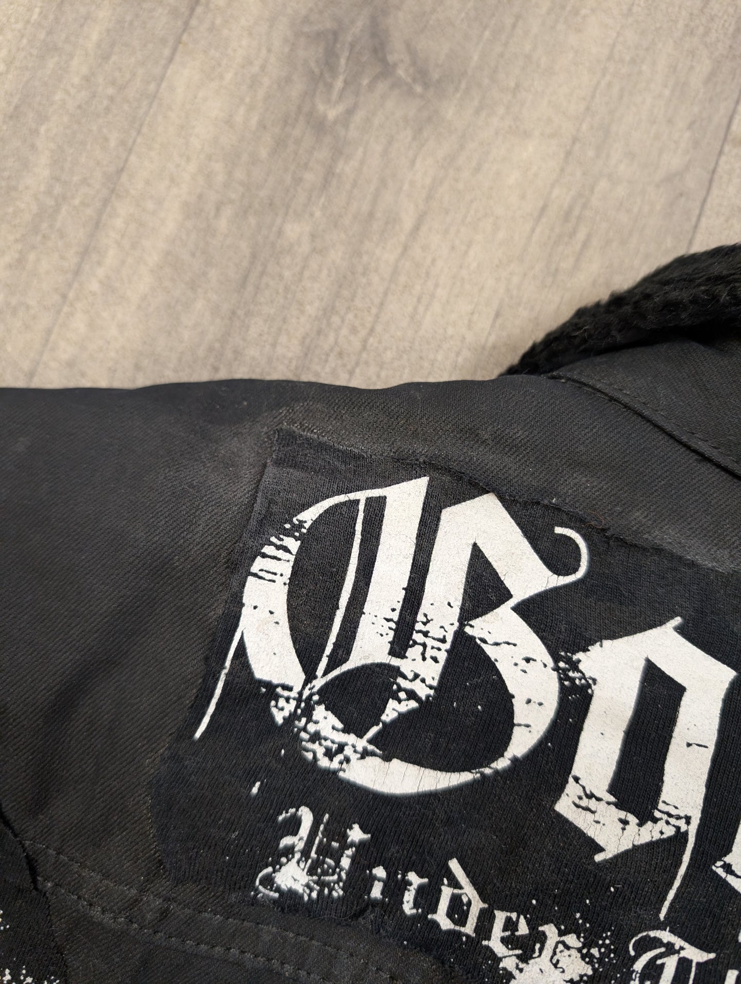 Customised Levi's jacket with band patches