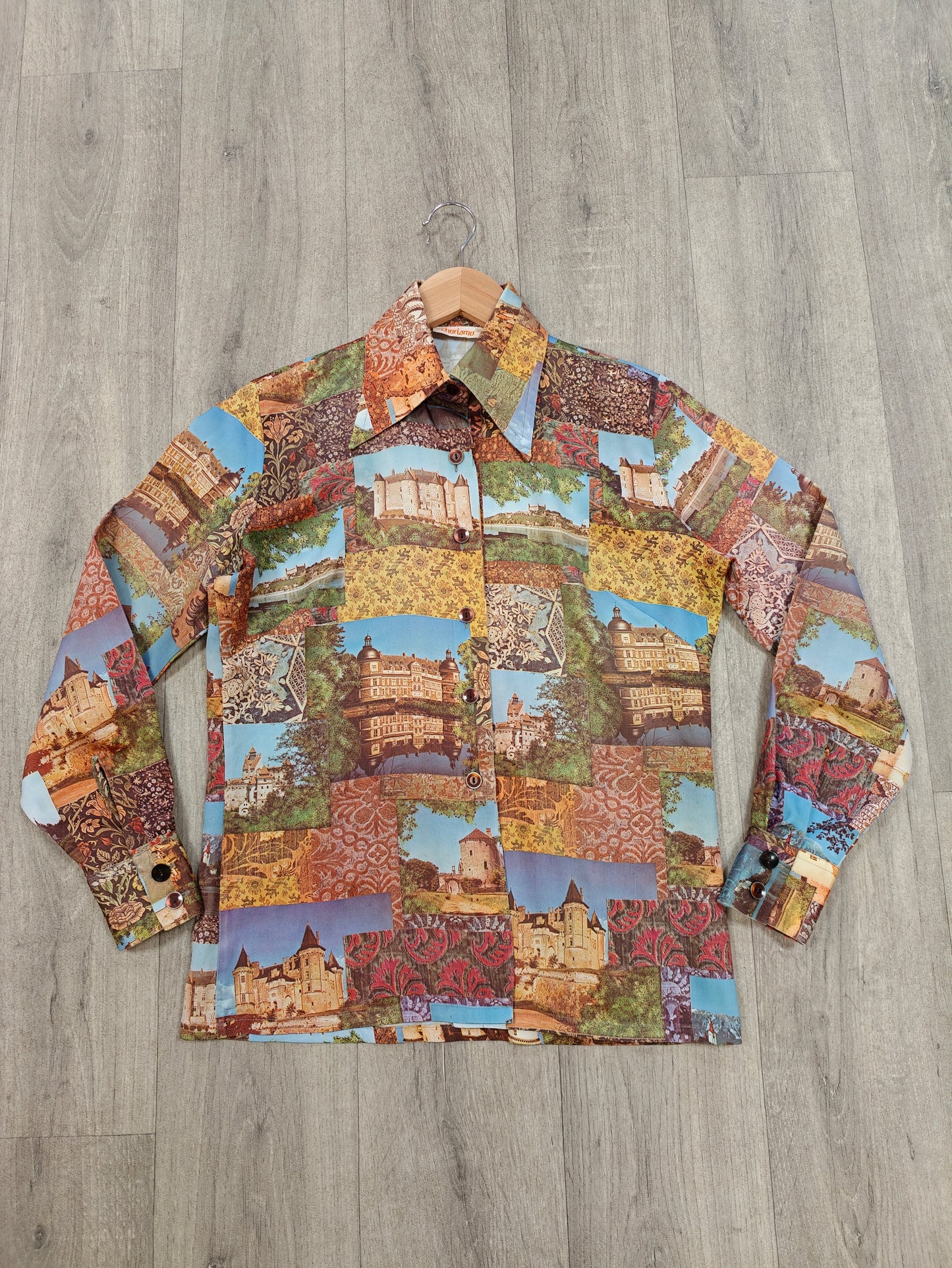 1970s Charisma novelty photo print dagger collar shirt - S/M