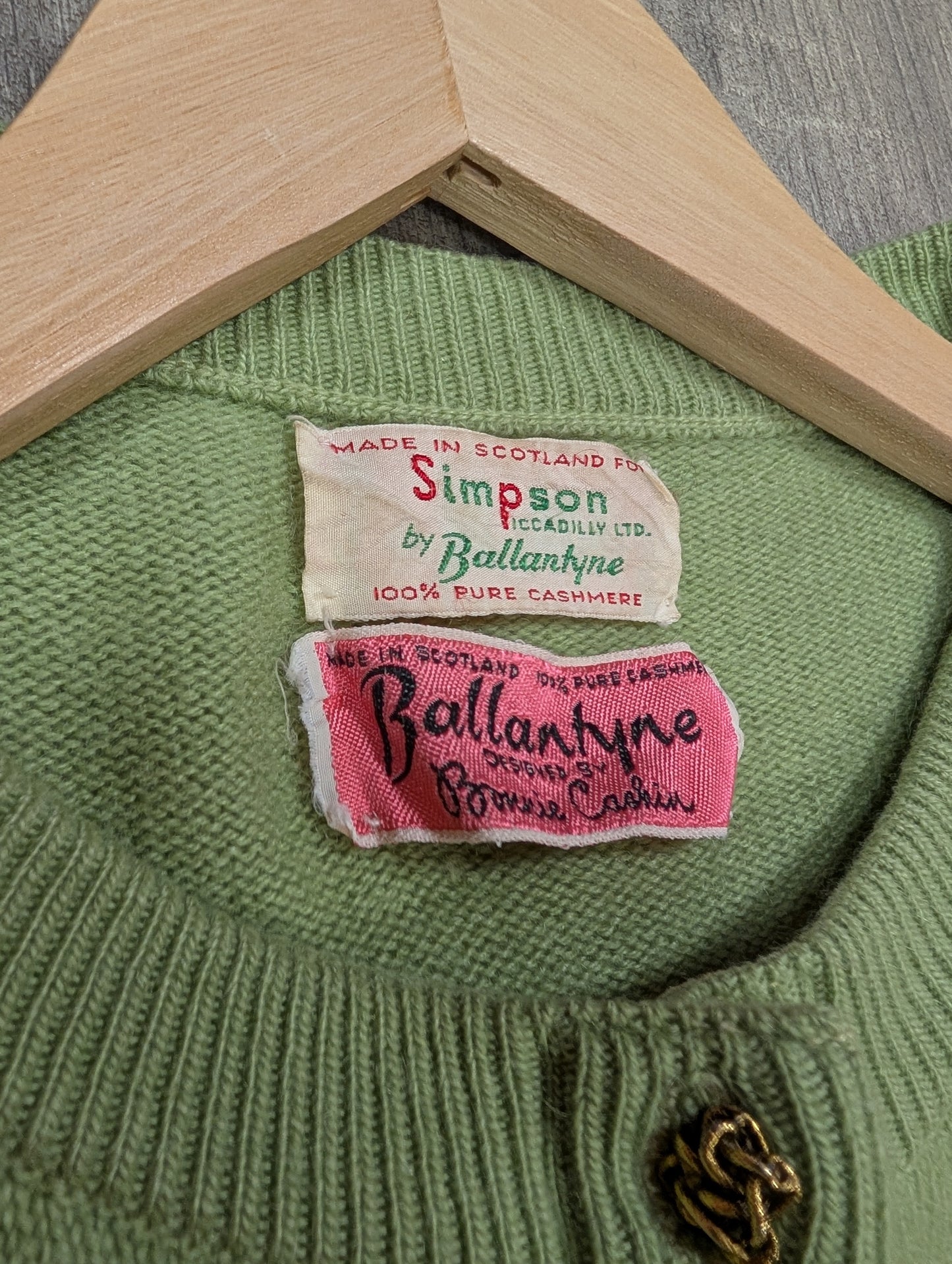 Gorgeous 1960s Bonnie Cashin Ballantyne cashmere long green cardigan