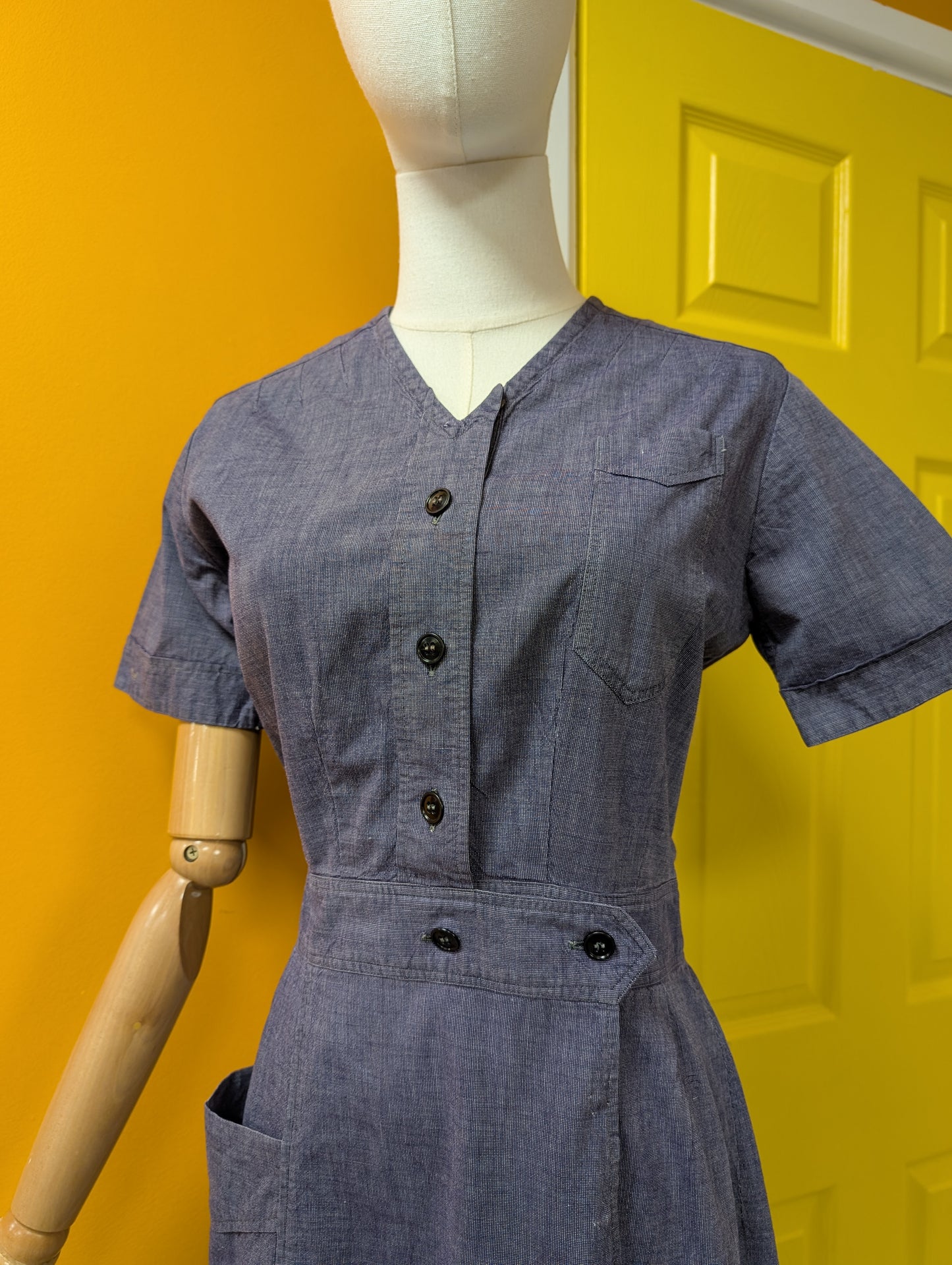 1940s Dutch chambray selvedge workwear dress nurse uniform - Size 8