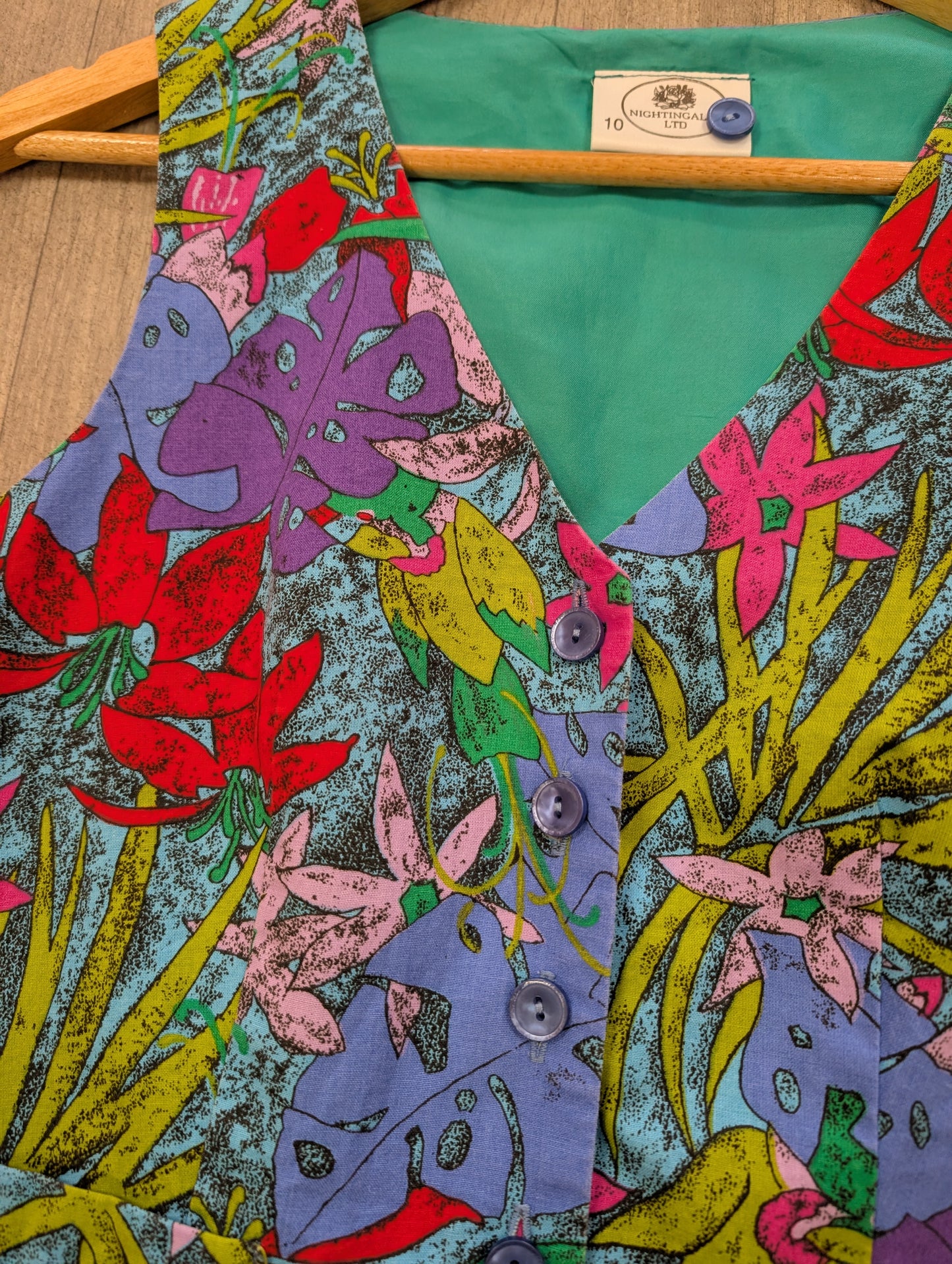 1980s Nightingales novelty print cotton waistcoat - XS/S