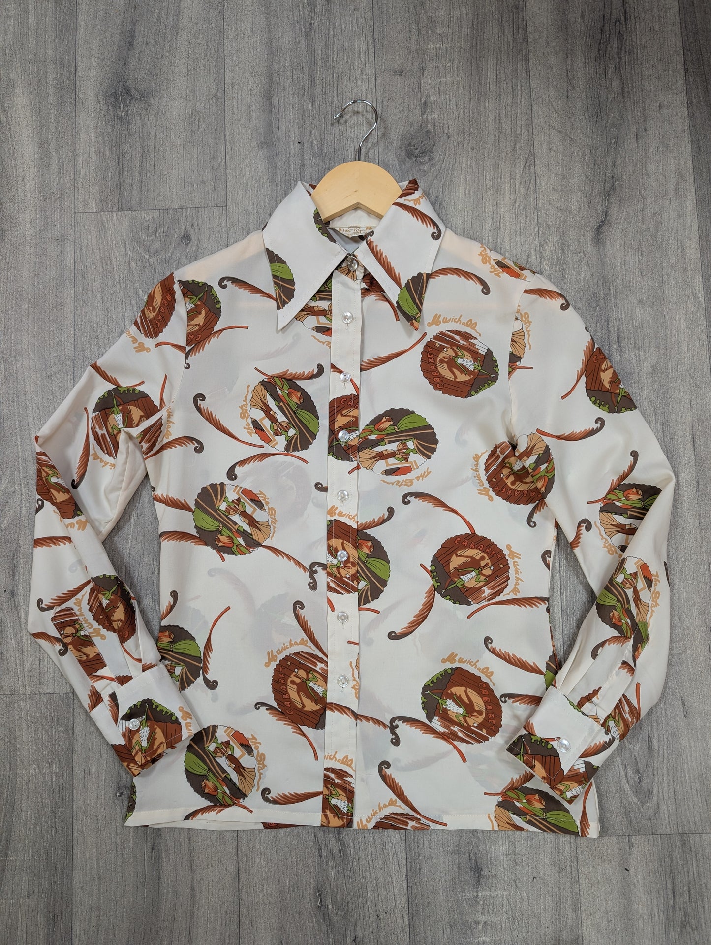1970s Miss Pigalle novelty cabaret print shirt - XS/S