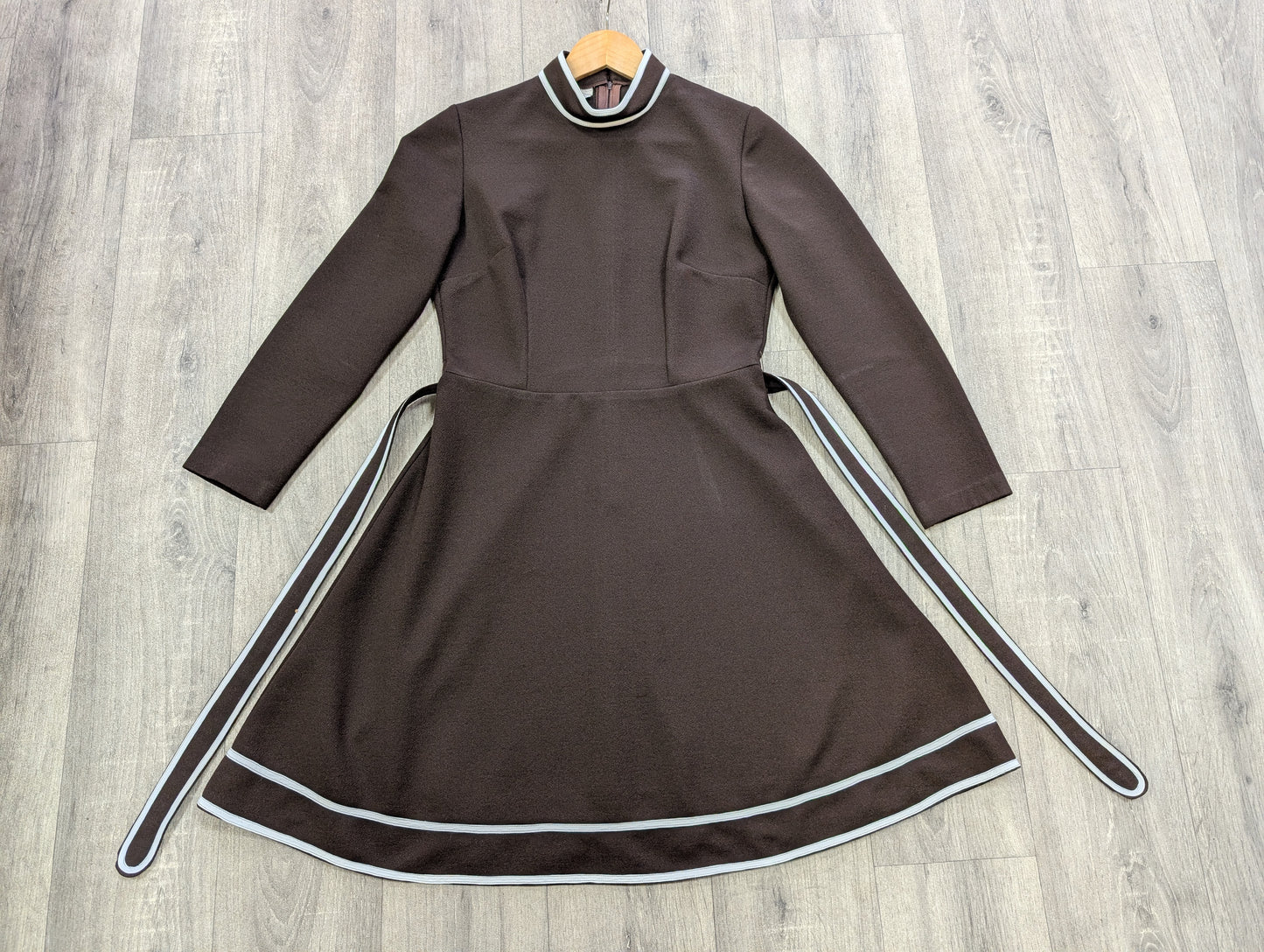 60s/70s brown crimplene dress - S/10