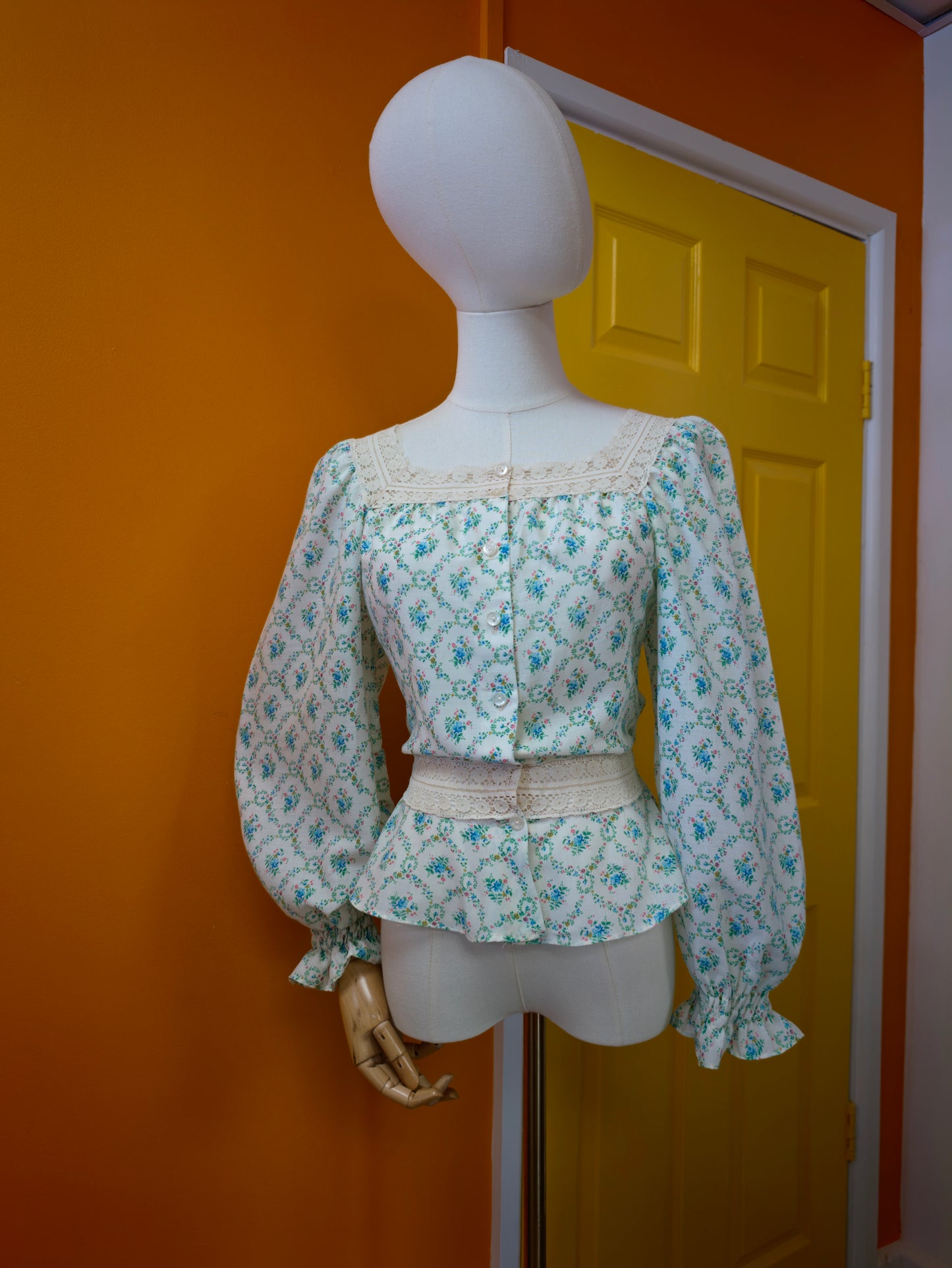 1970s St Michael floral lace trim blouse - XS