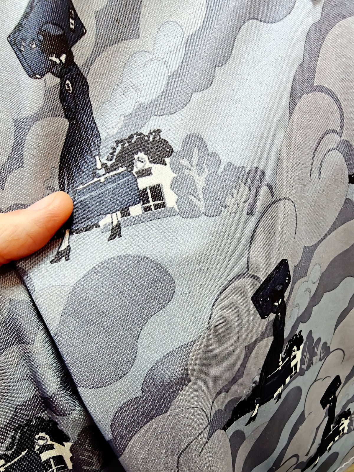 1970s novelty print grey top - S