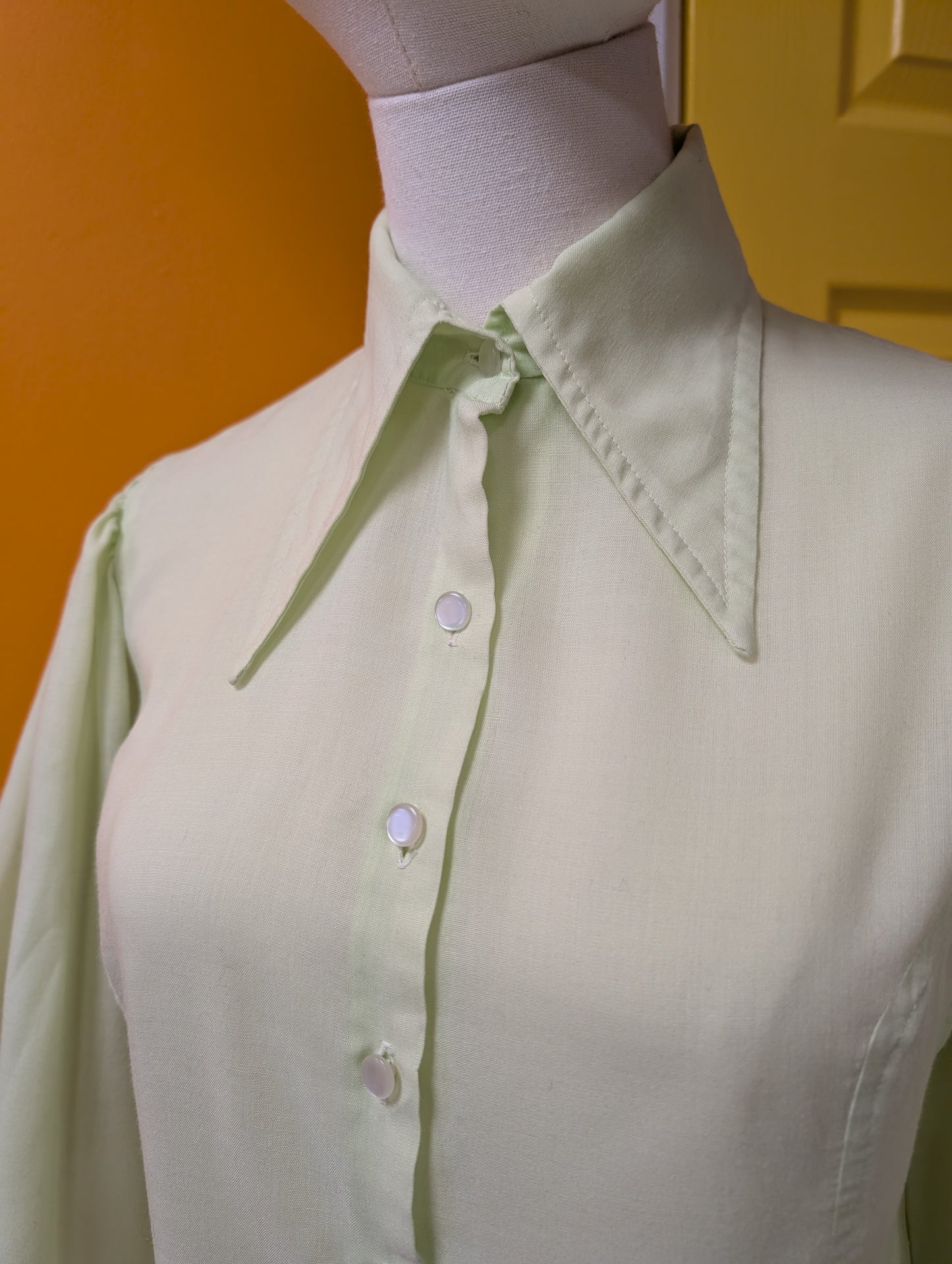 1970s Left Bank mint green dagger collar shirt - XS/S/6/8