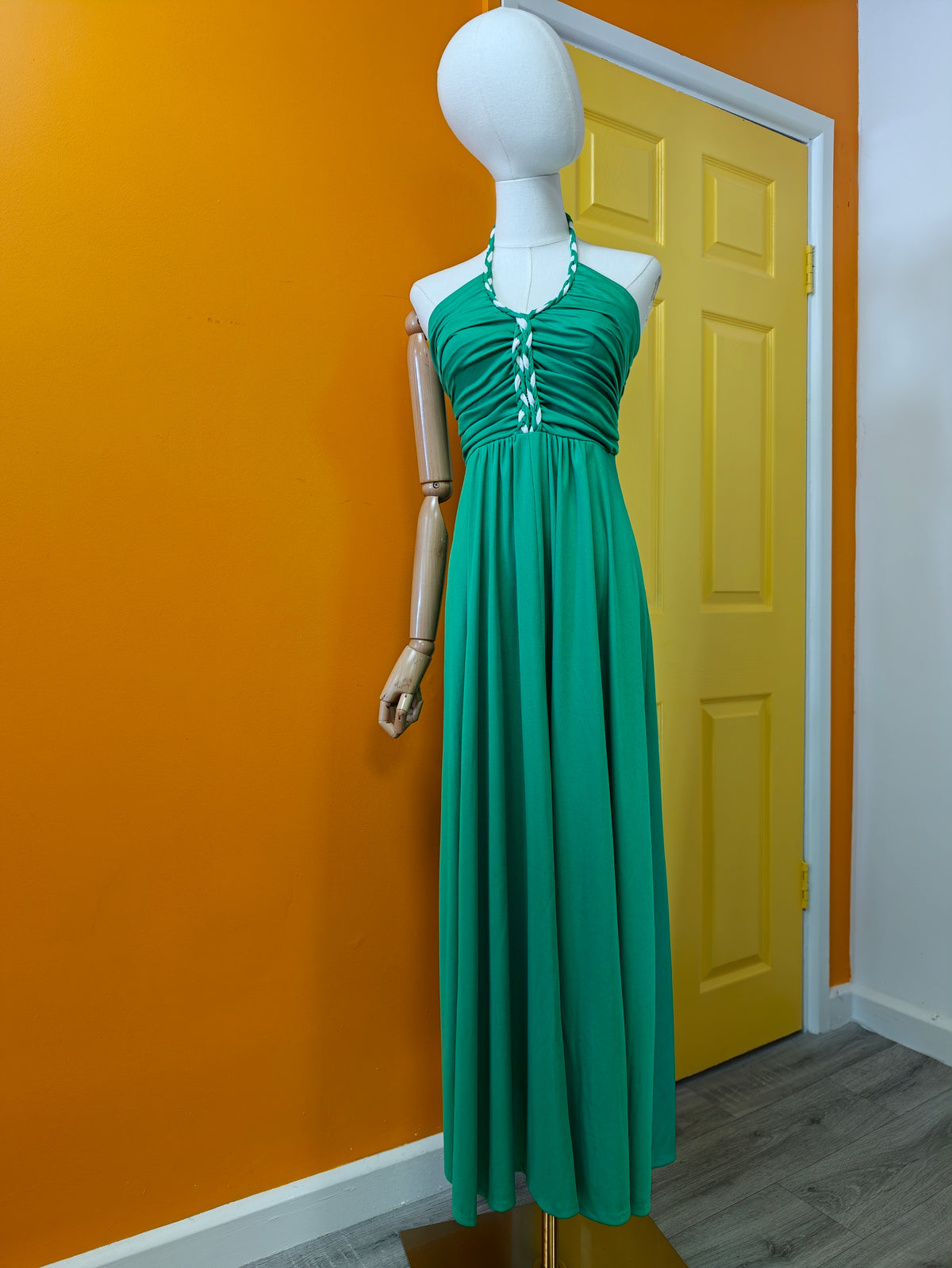 1970s green halter neck maxi dress - XS/6