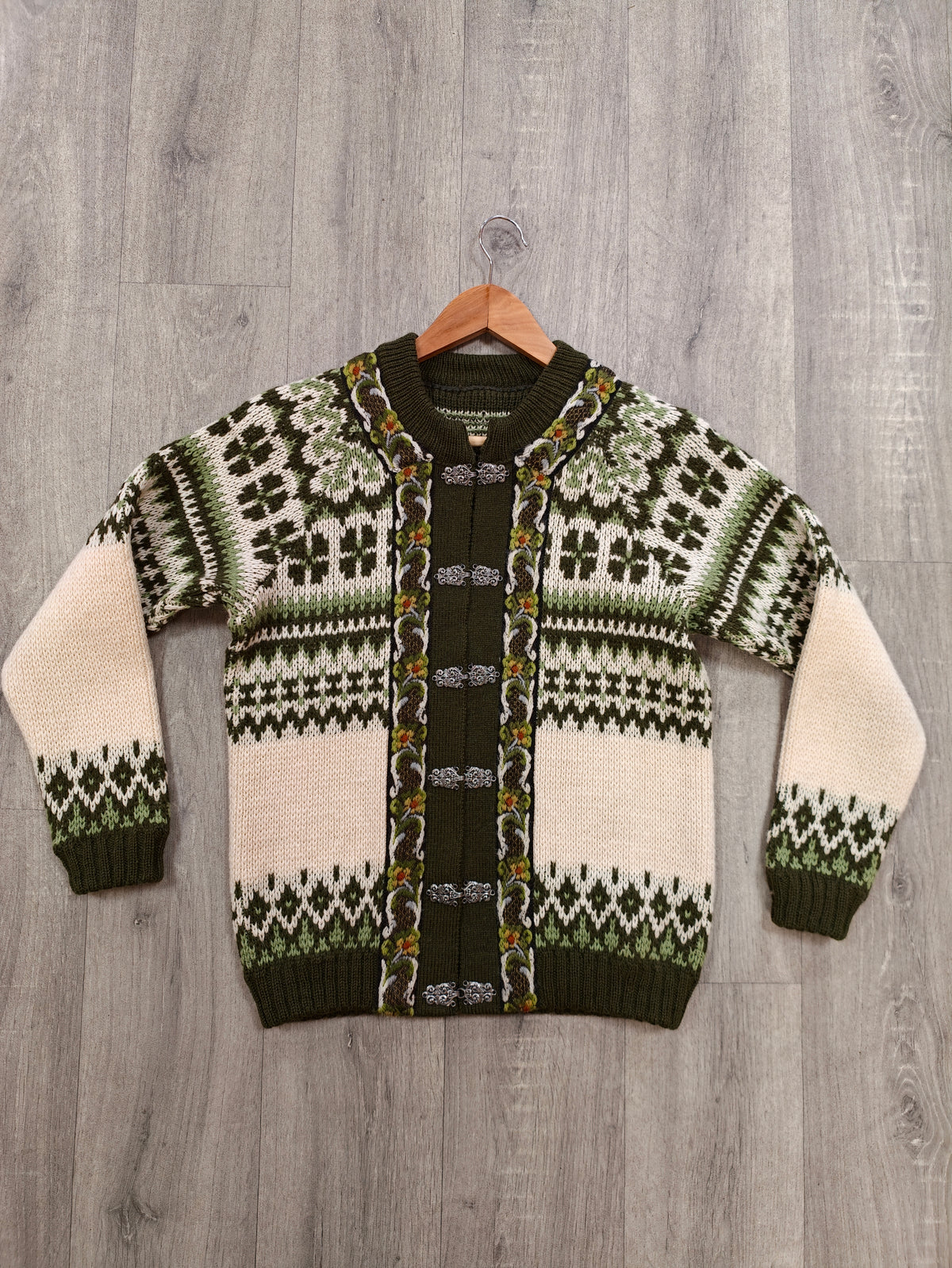 Norwegian green wool cardigan - S