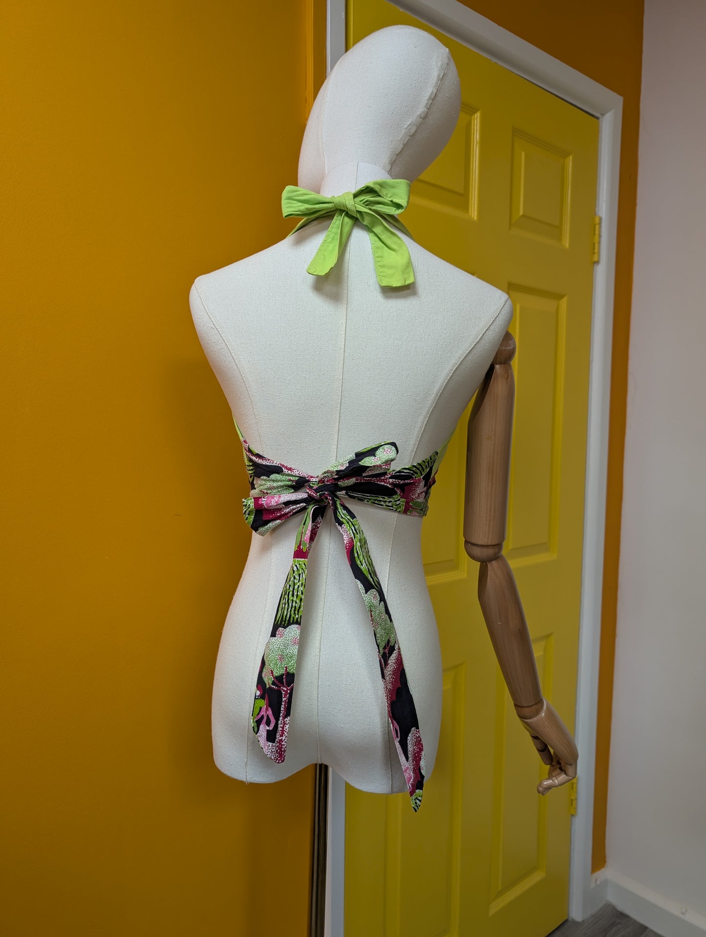 1970s novelty print halter neck bra top