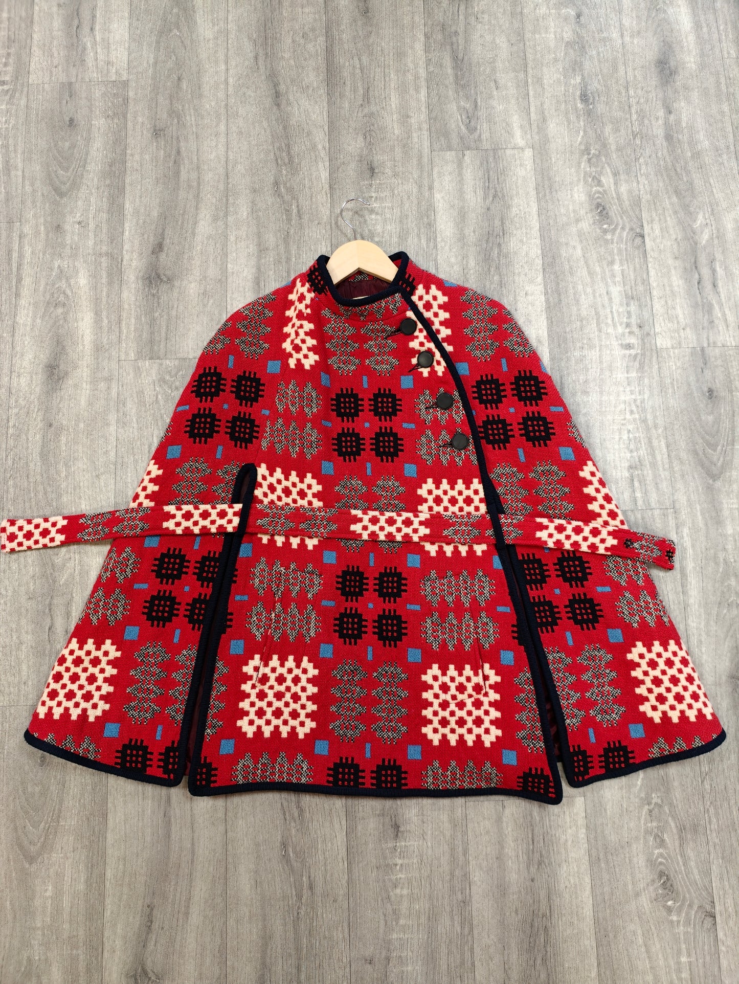 Coracle Clothes/Dillad Corwgl Welsh tapestry wool belted cape