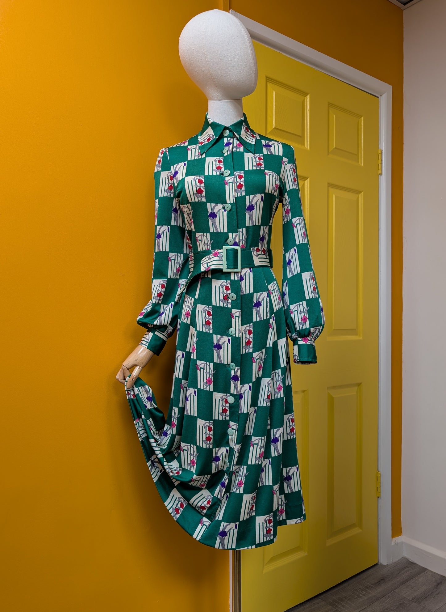 1970s Hanae Mori Ban-Lon by Vivid dress & belt - XS/S/6/8
