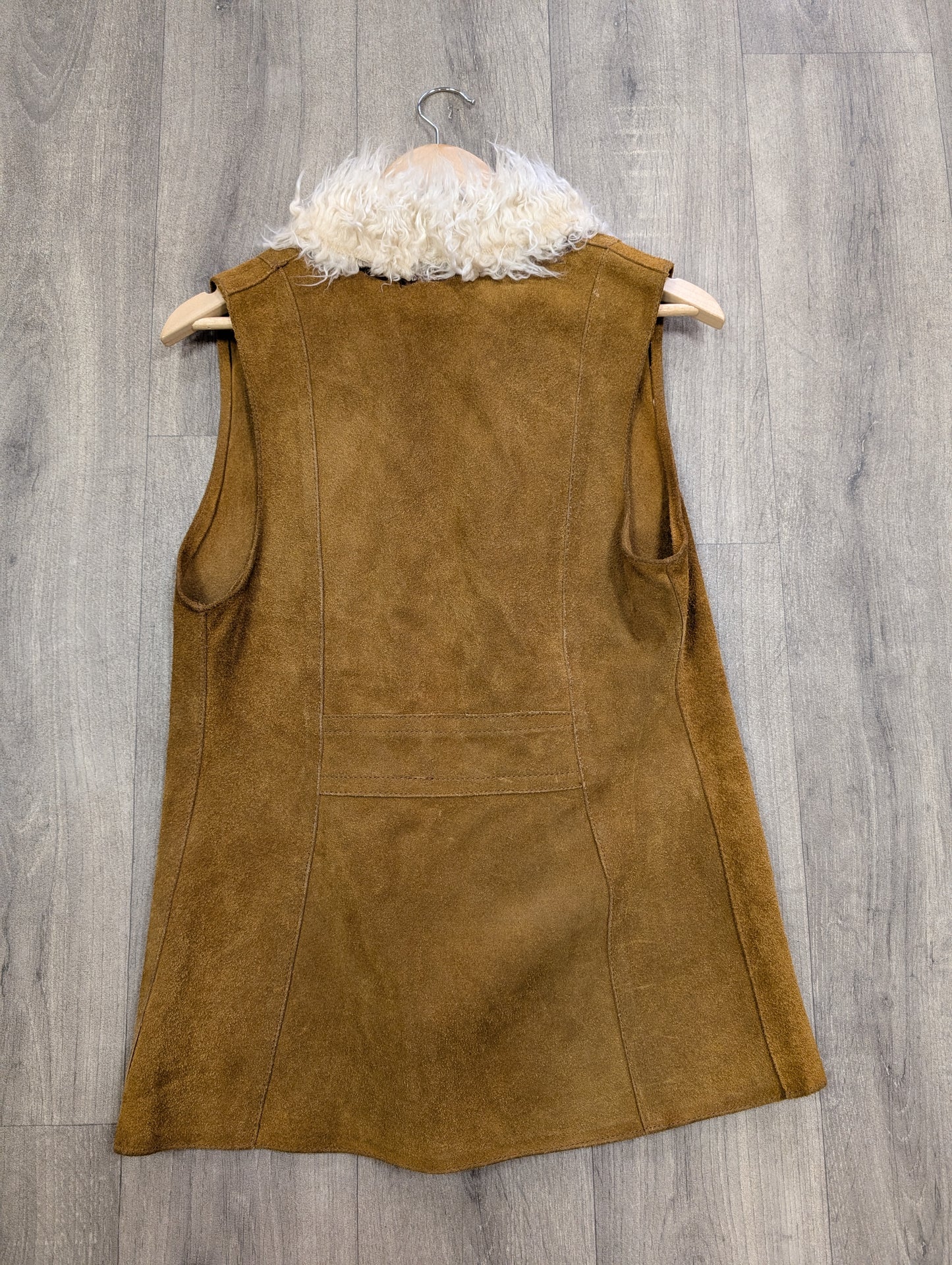 1970s suede waistcoat with faux fur trim - S