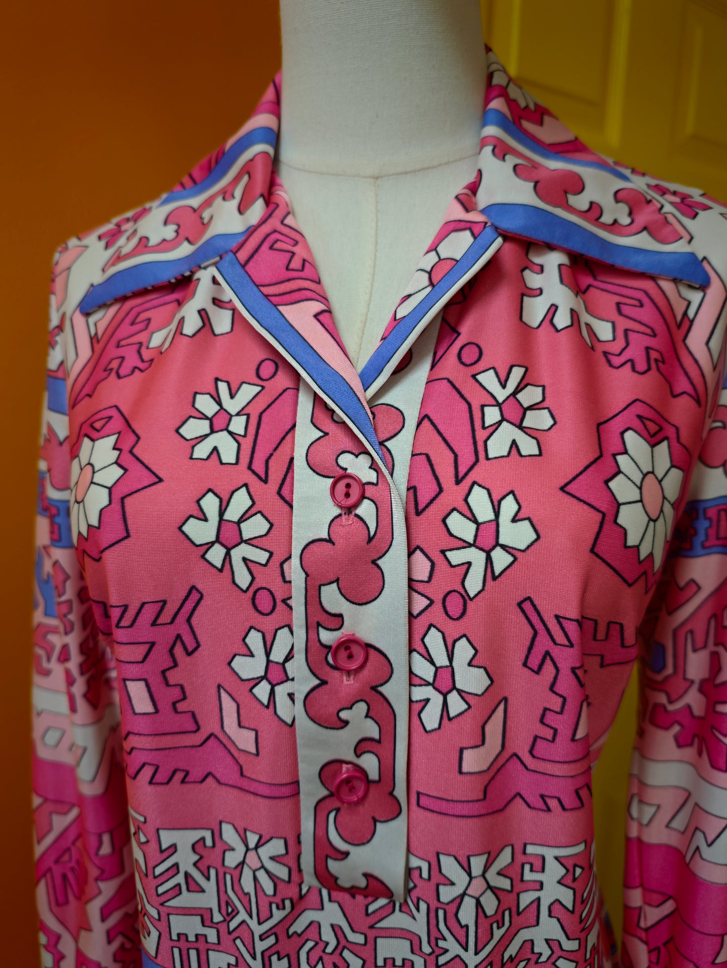 1970s St Michael psychedelic print pink nylon dress - M/12