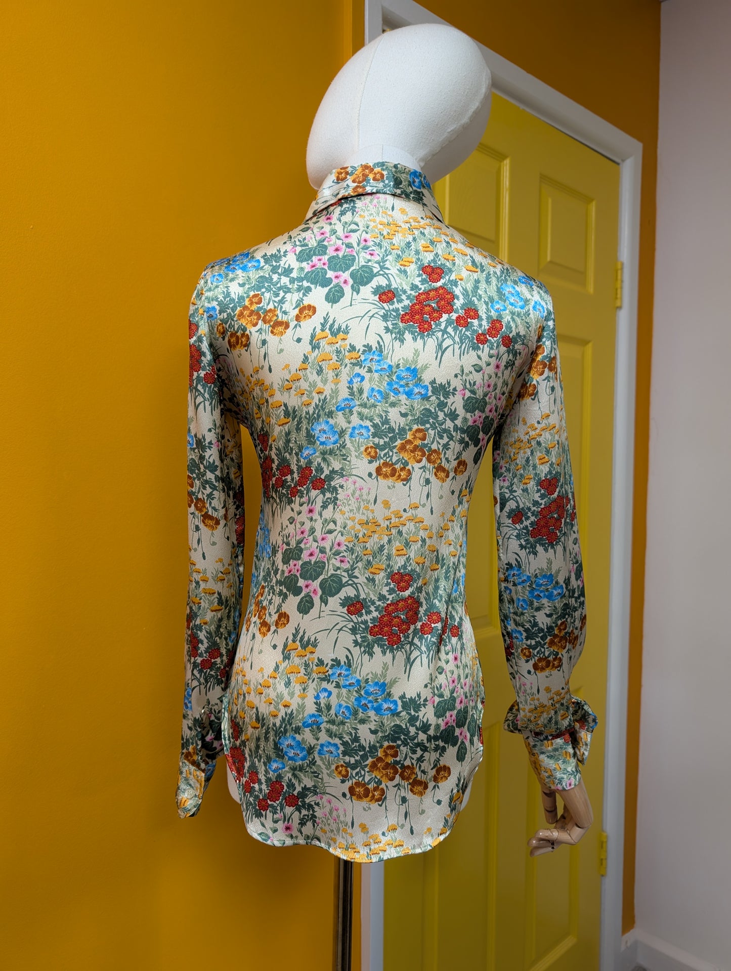 1970s Stuart Lang floral dagger collar shirt - XS