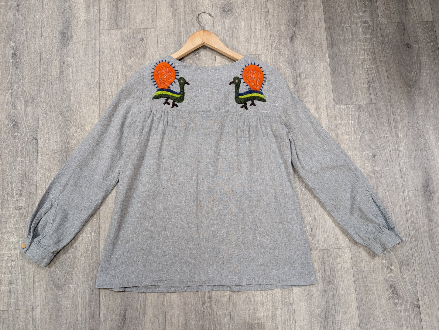 1970s India Imports embroidered peacock cotton top - S