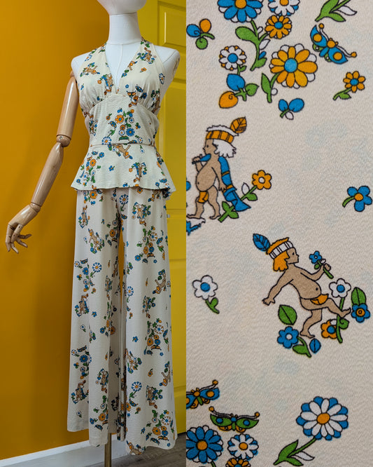 1970s novelty print top & trousers - S/8/10
