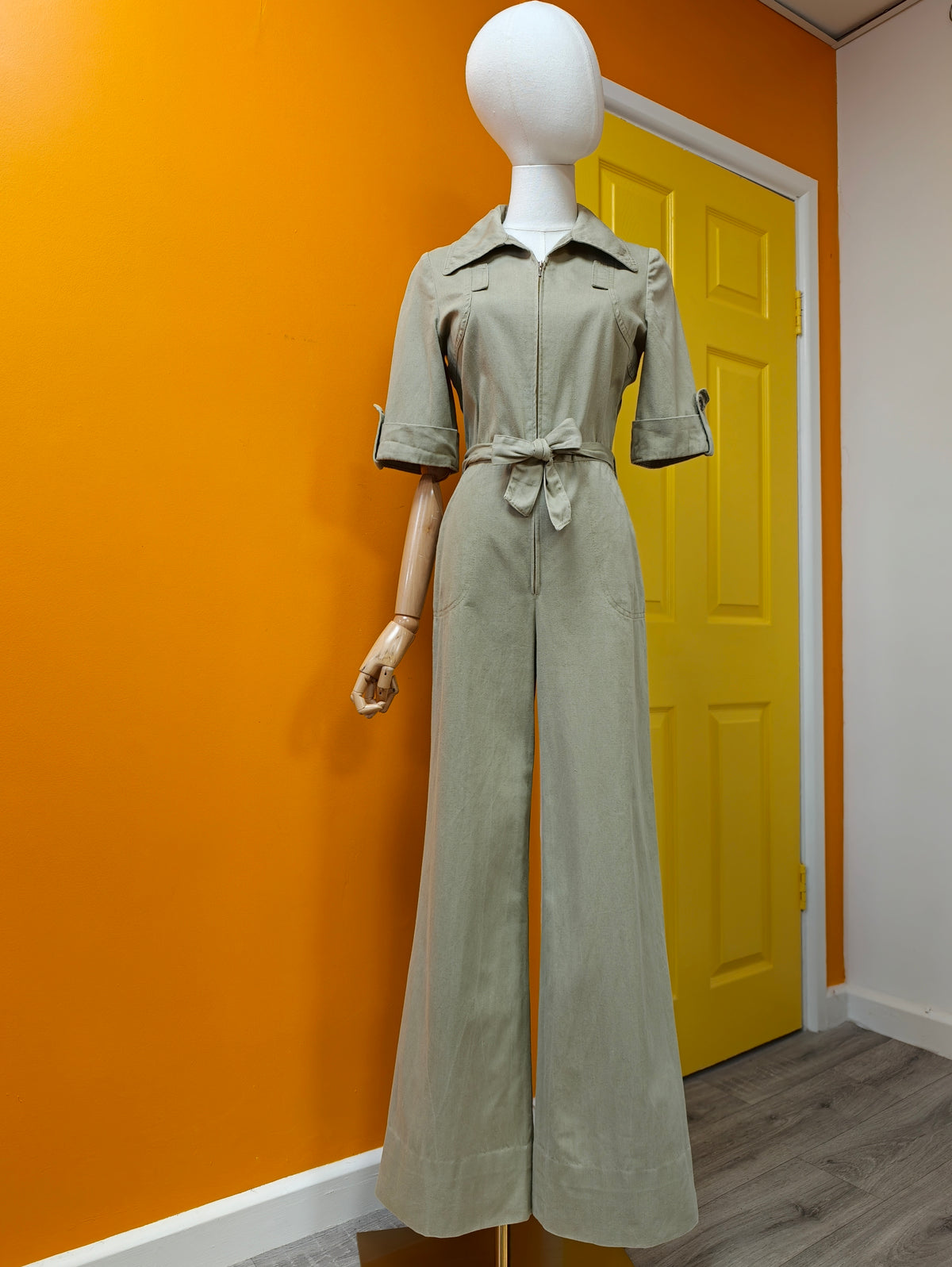 1970s khaki green jumpsuit - XS/S/6/8
