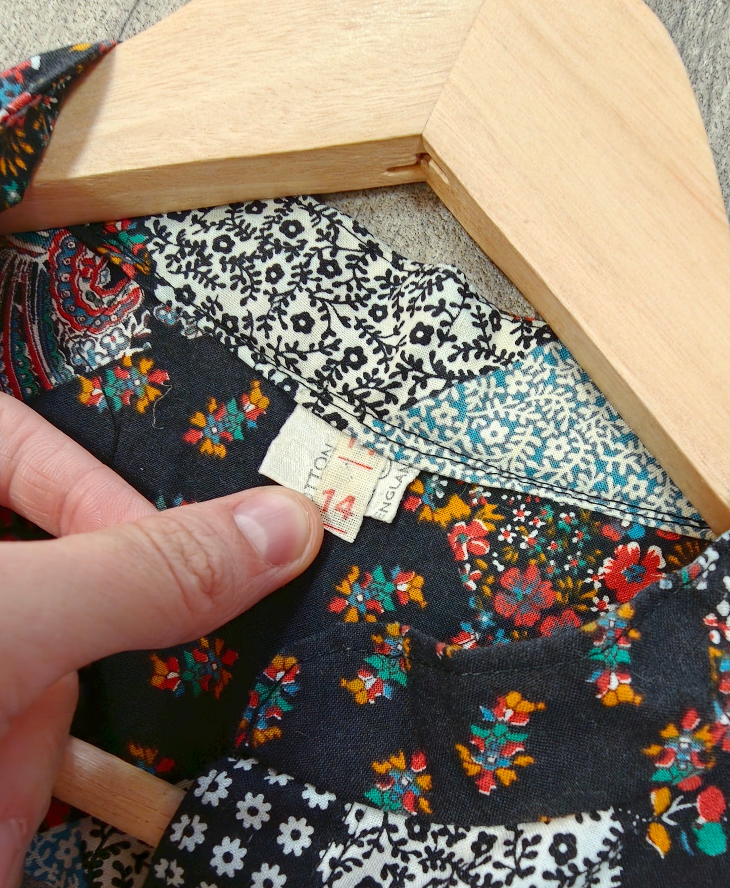 1970s patchwork print cotton dress - S/M