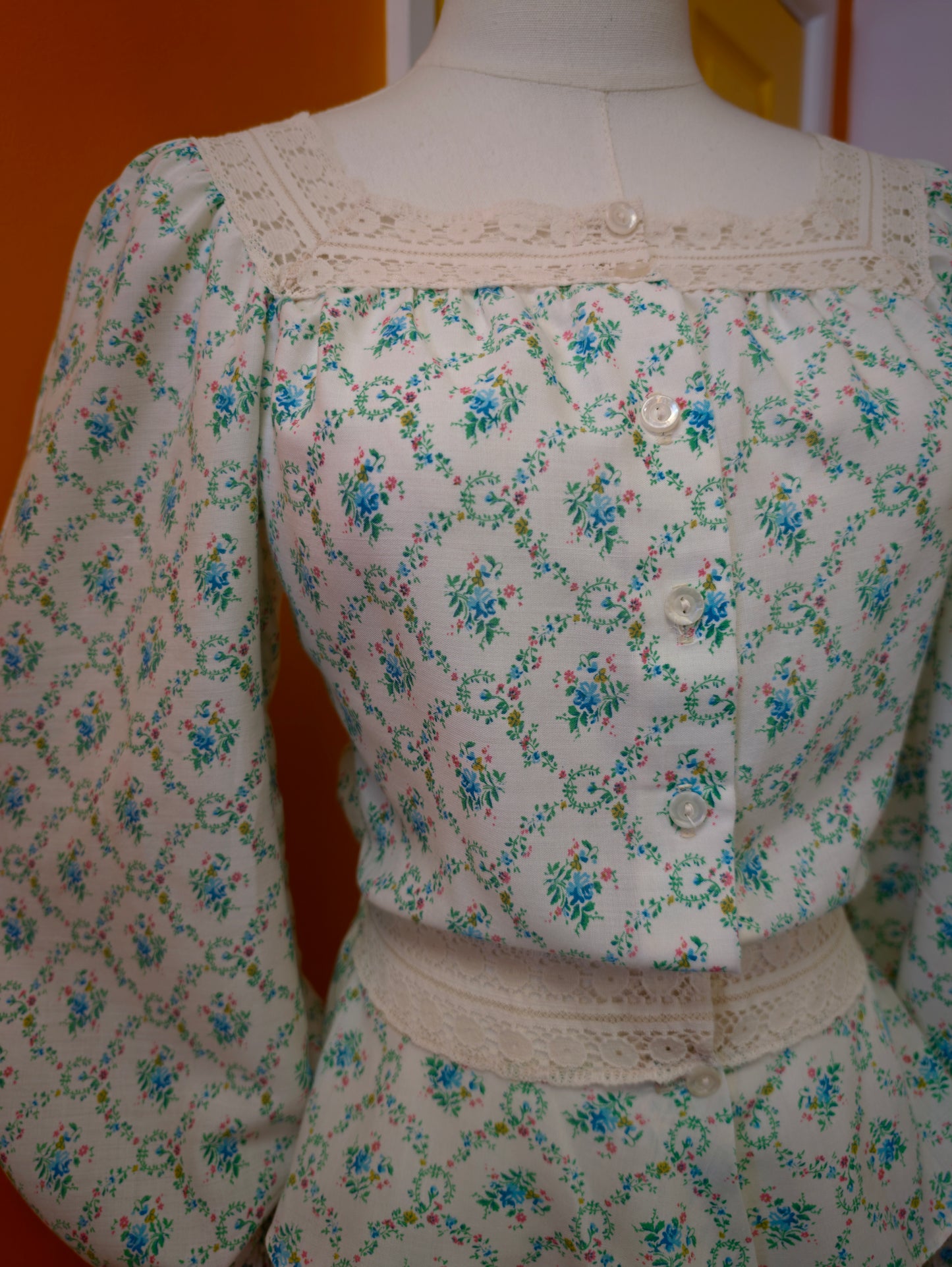 1970s St Michael floral lace trim blouse - XS