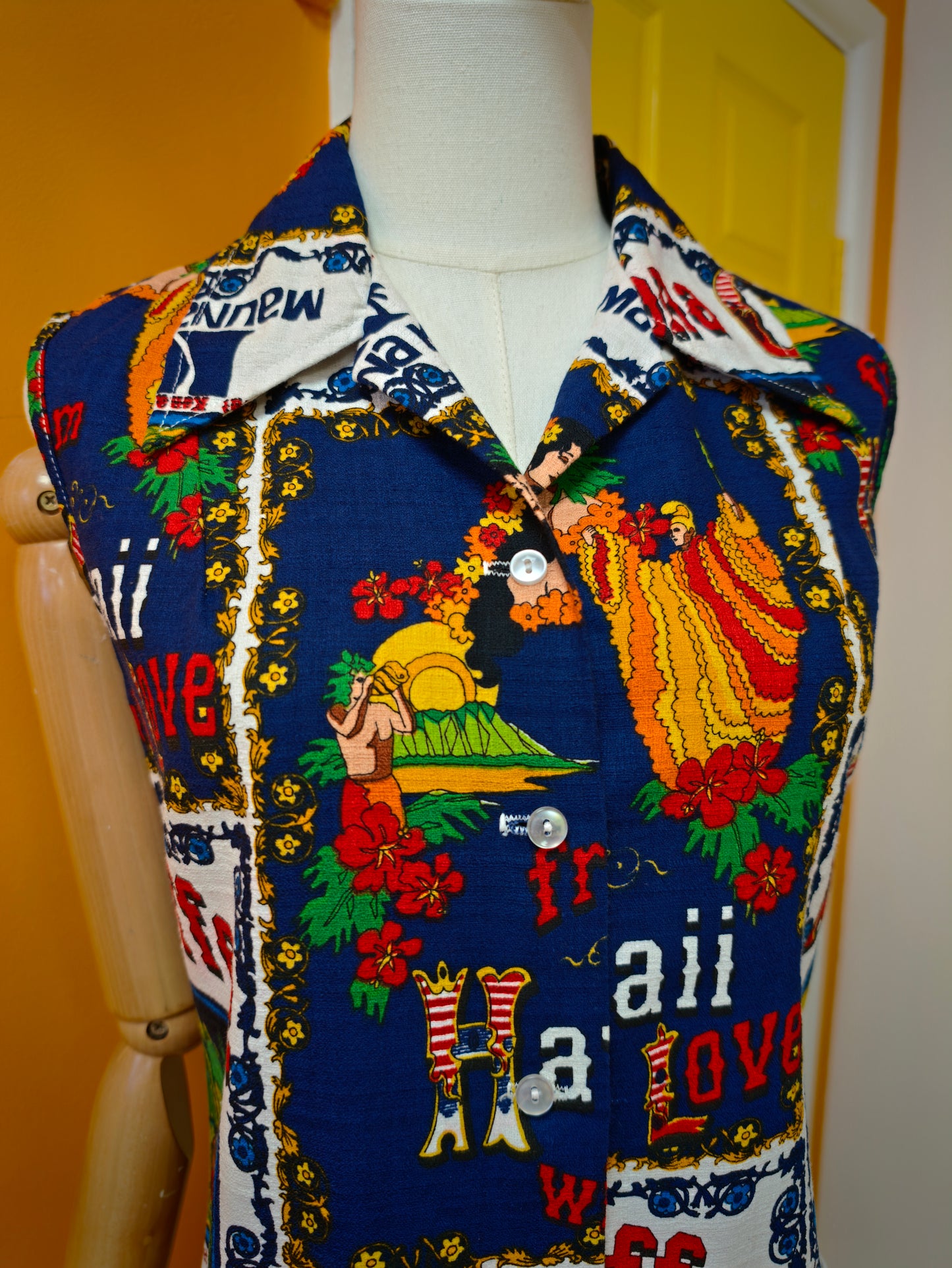 1970s Hawaiian 'Kona Coffee' novelty print top - S