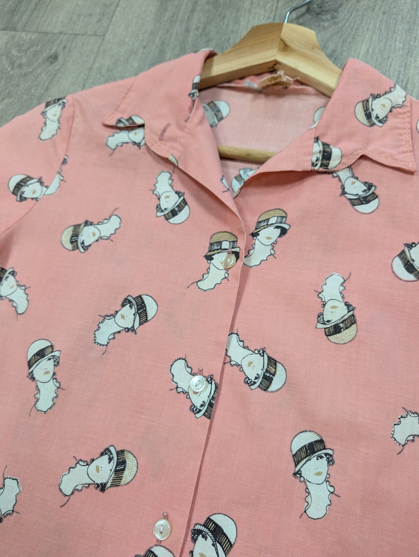 1970s Vinetta pink novelty print cotton shirt - XS