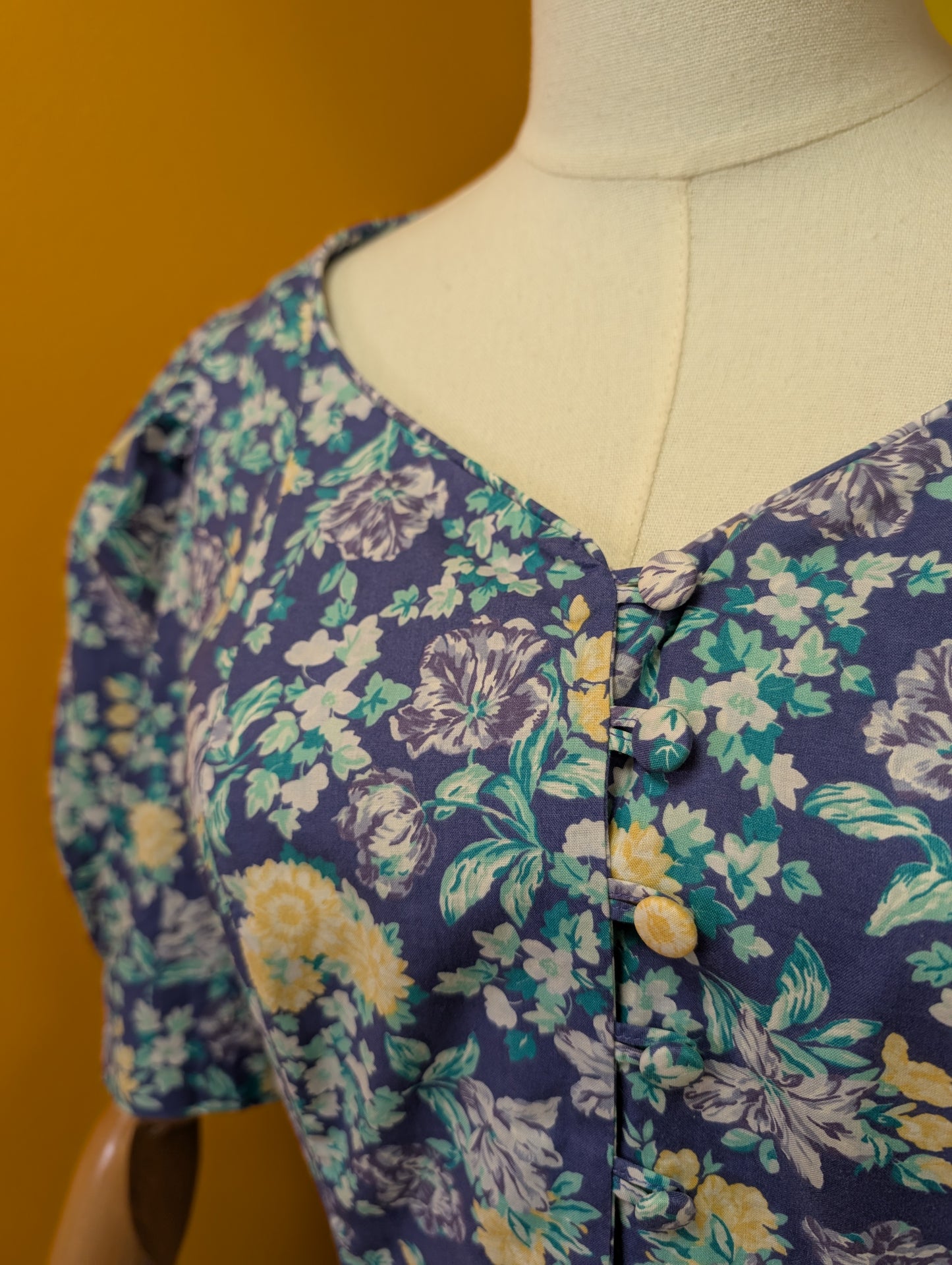 1980s Laura Ashley blue floral cotton dress - M/12