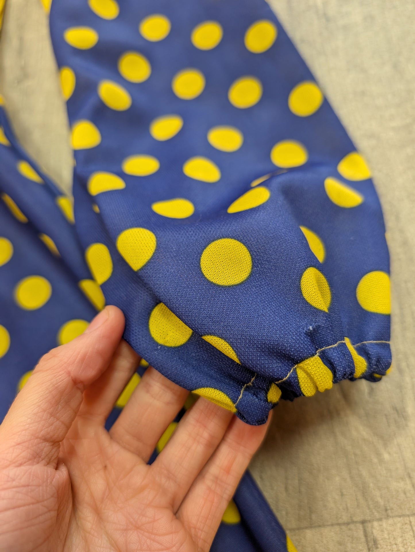 1970s navy blue/yellow spotty mini dress - XS/6