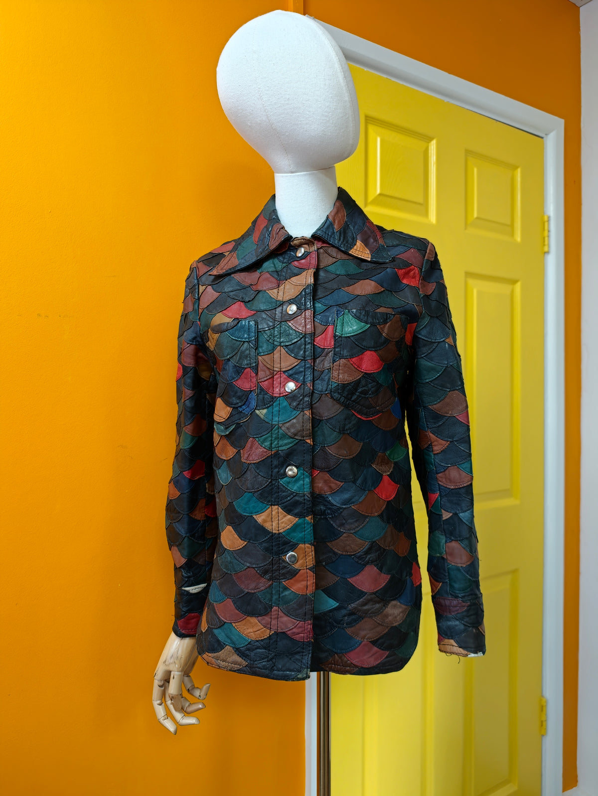 1970s fish scale patchwork leather jacket - XS/S