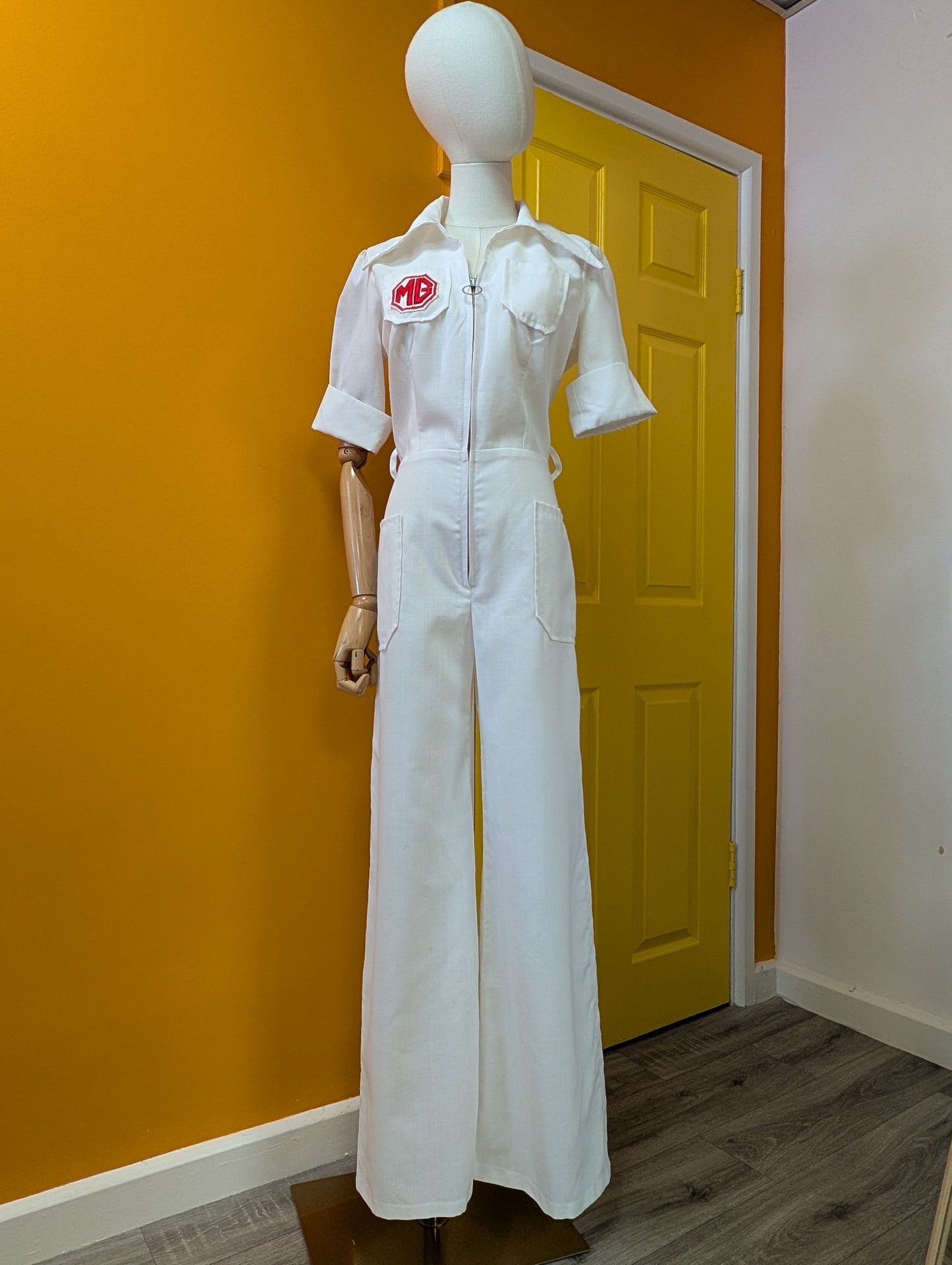 1970s white jumpsuit with MG patch - S/M/10/12