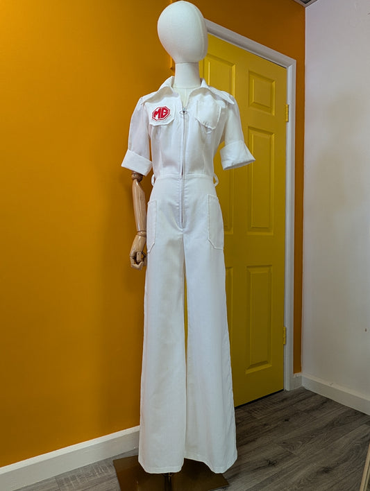 1970s white jumpsuit with MG patch - S/M/10/12