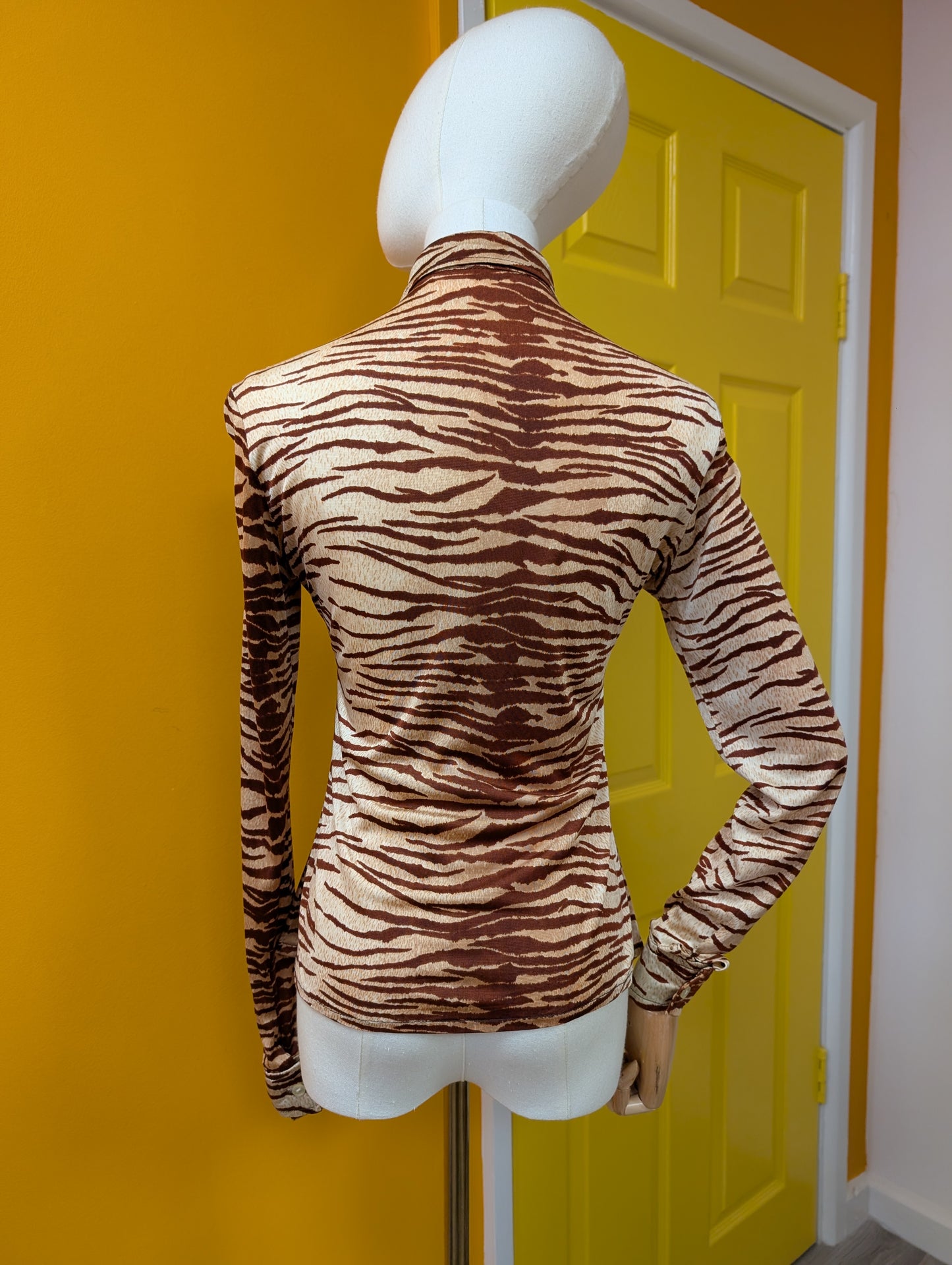 1970s Burlesque animal print dagger collar shirt - XS