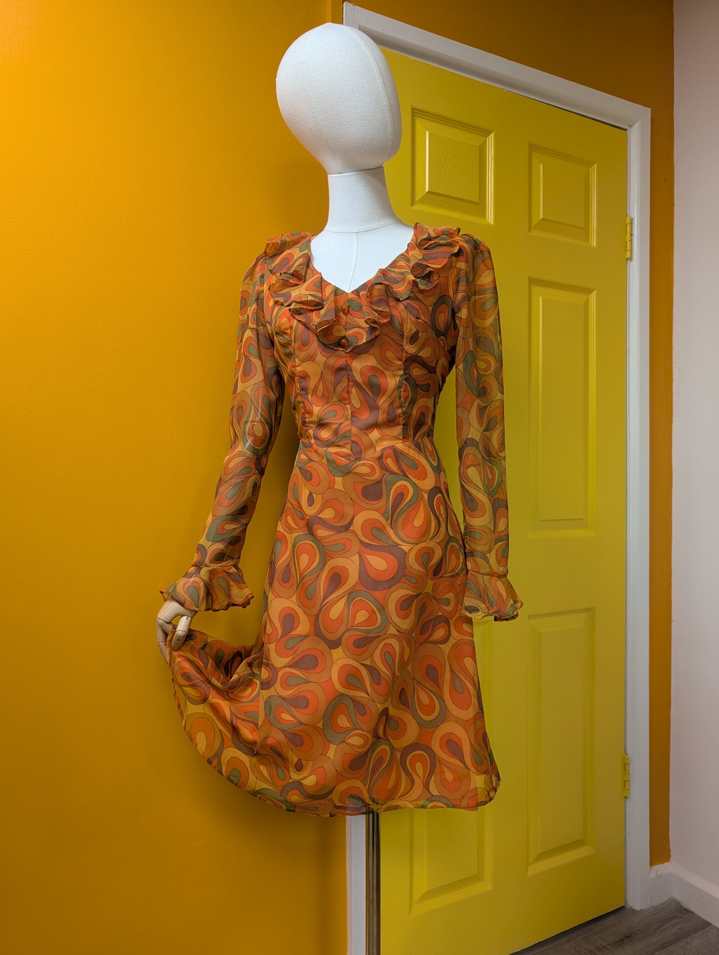 1960s Mademoiselle psychedelic orange dress - S/8