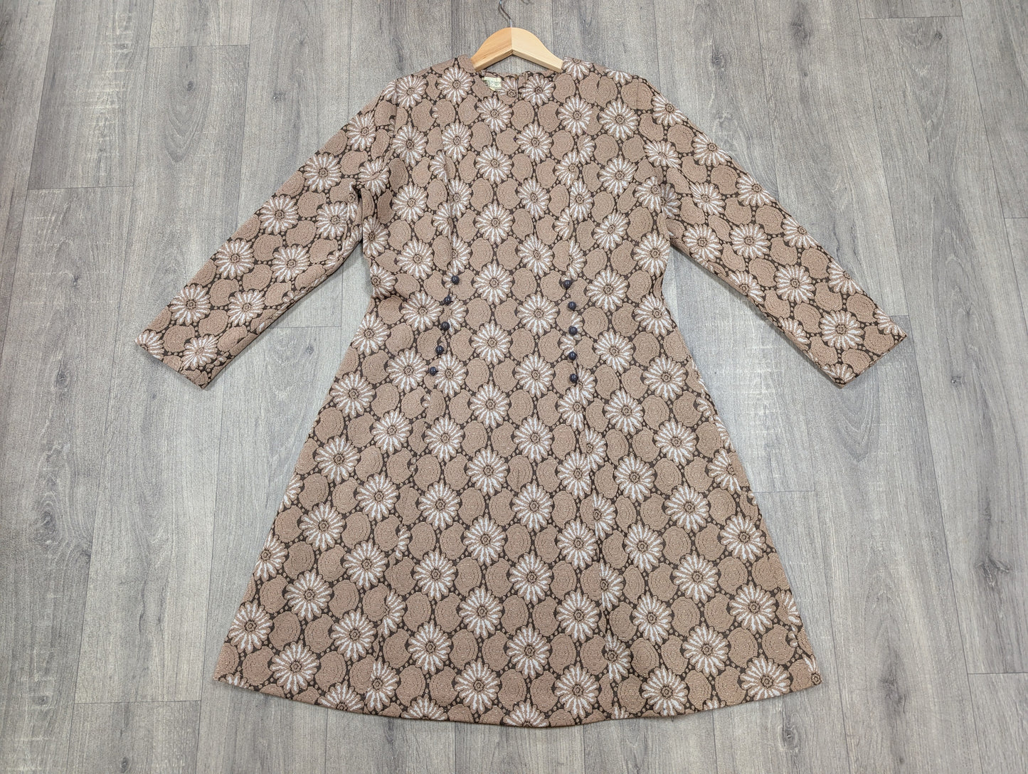 1960s gold crimplene dress - L/16