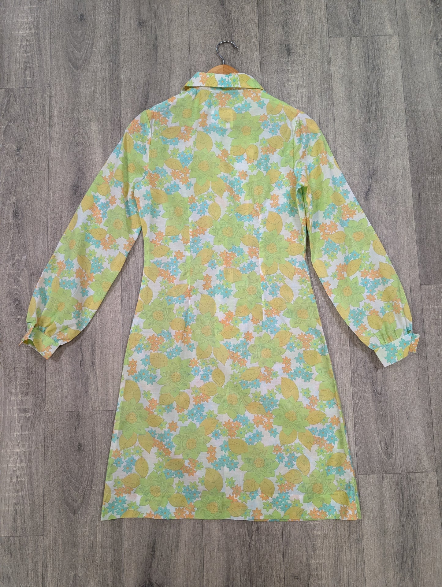 60s/70s Devonshire Lady green floral dress - S/8/10