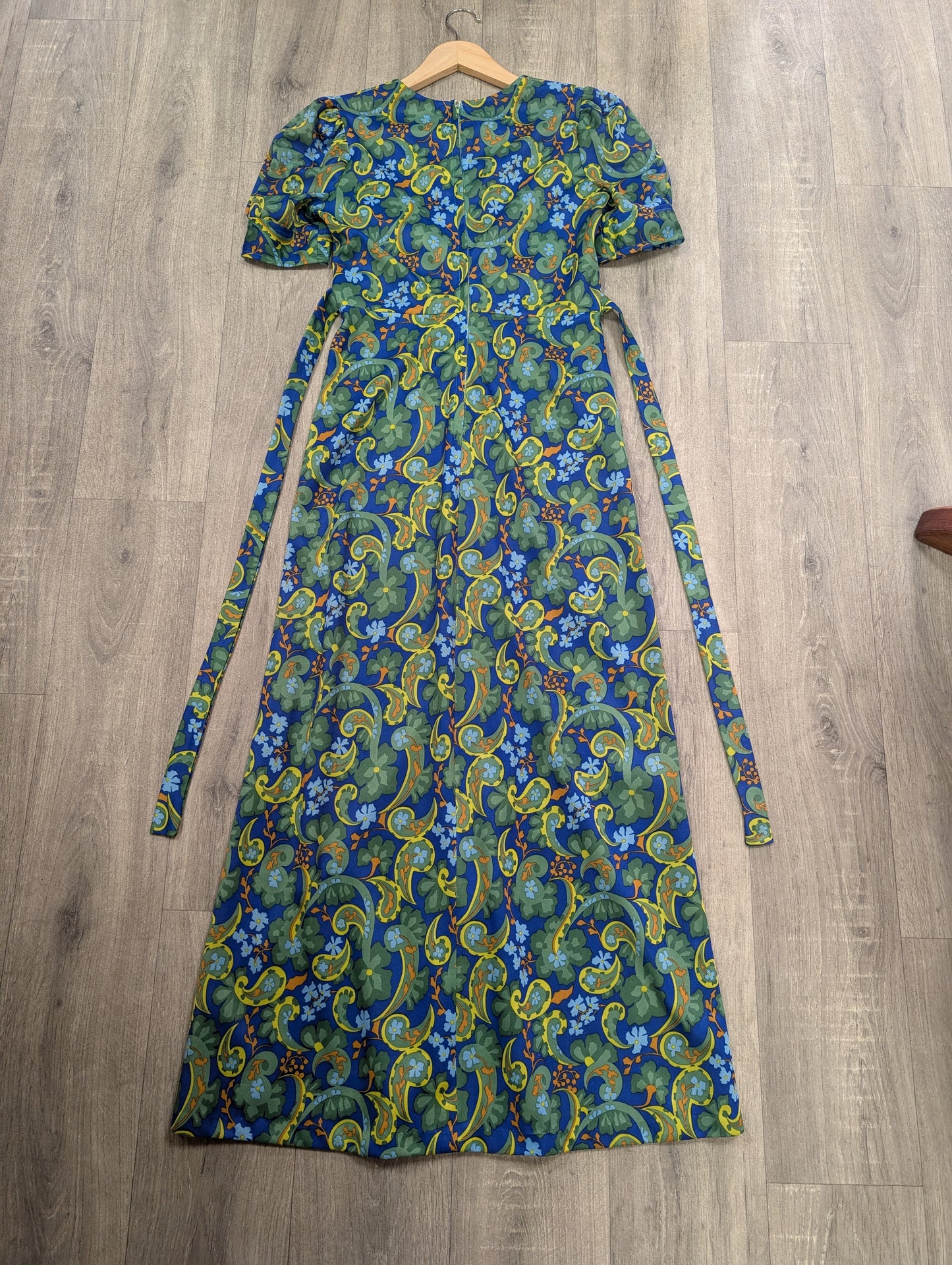 1970s green/blue paisley maxi dress - S/10