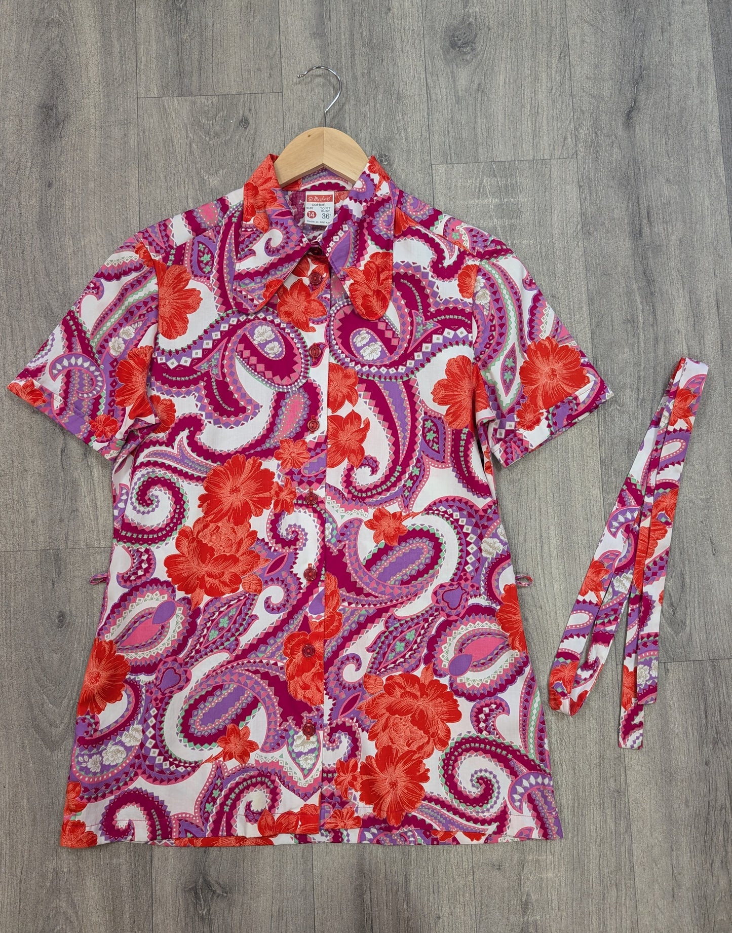 1970s St Michael psychedelic cotton shirt with belt - S/M