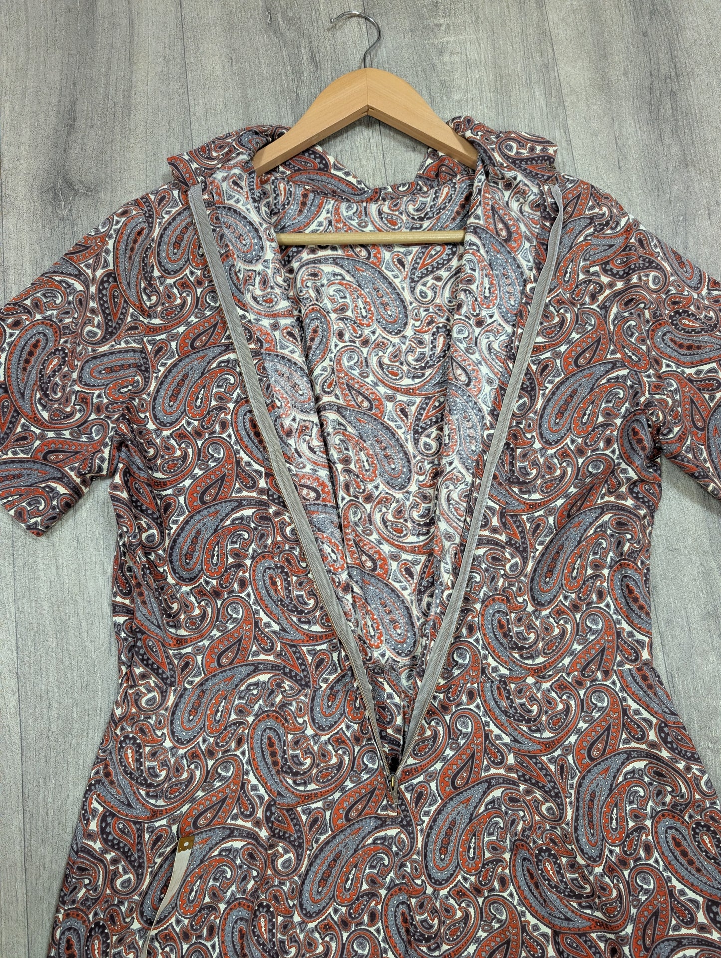 1960s brown paisley dress & belt - M/14