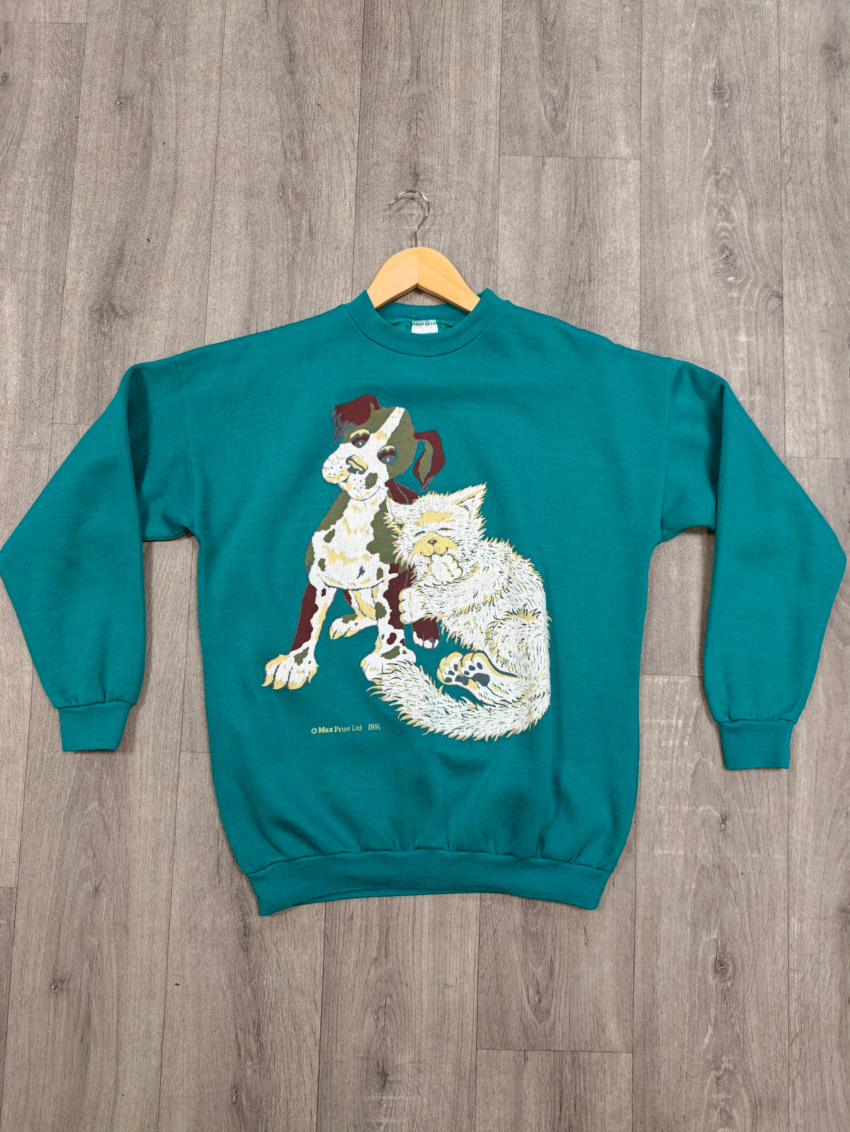 1990s 1991 cat and dog sweatshirt
