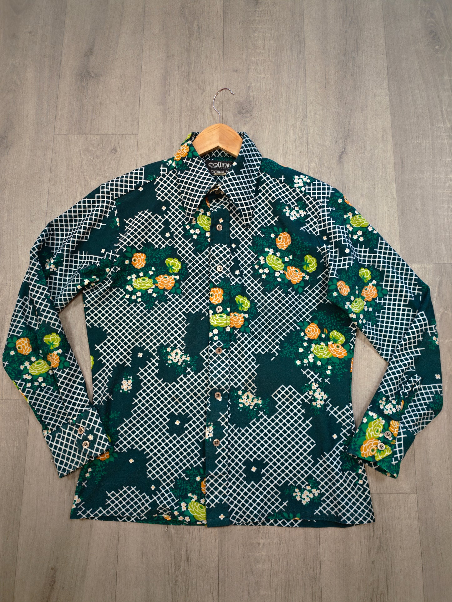 1970s Cellini floral dagger collar shirt