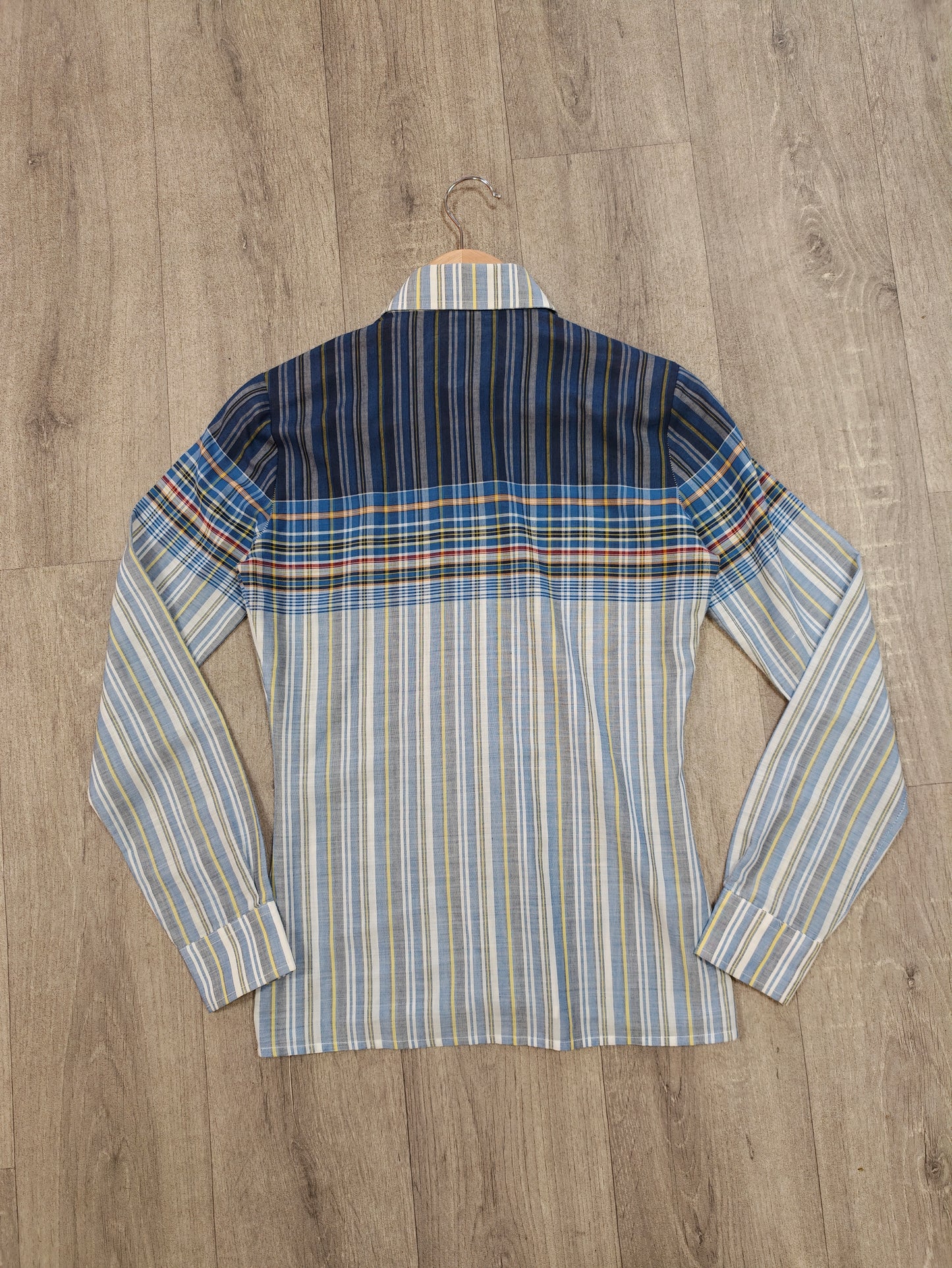 1970s Lecomte blue check dagger collar shirt - XS