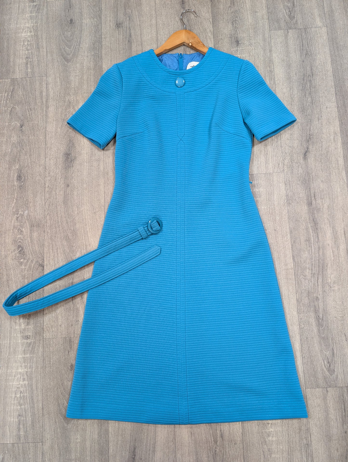 1970s Dumarsel blue dress & belt - S/8/10